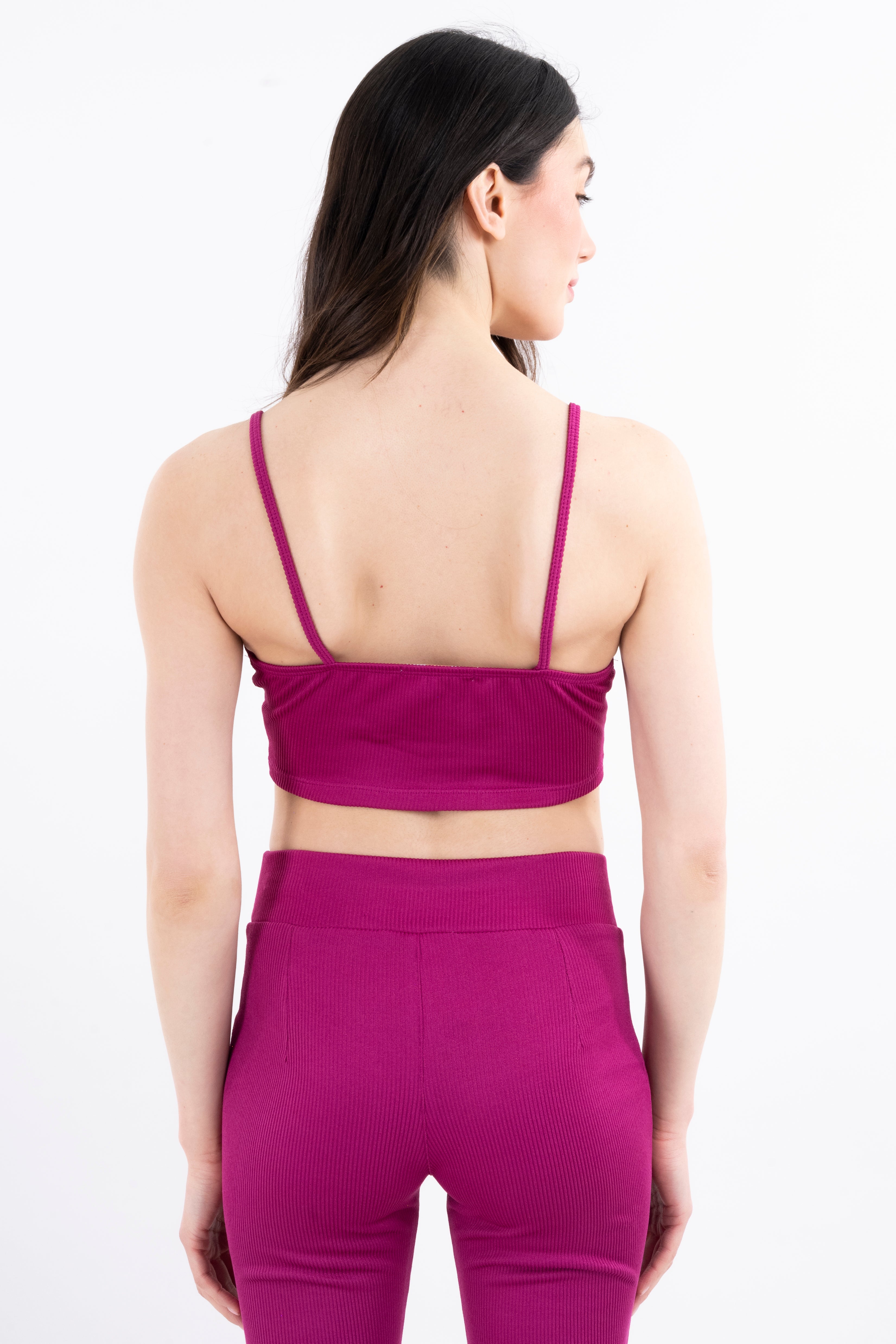 Top crop rib liso escote v FIUSHA