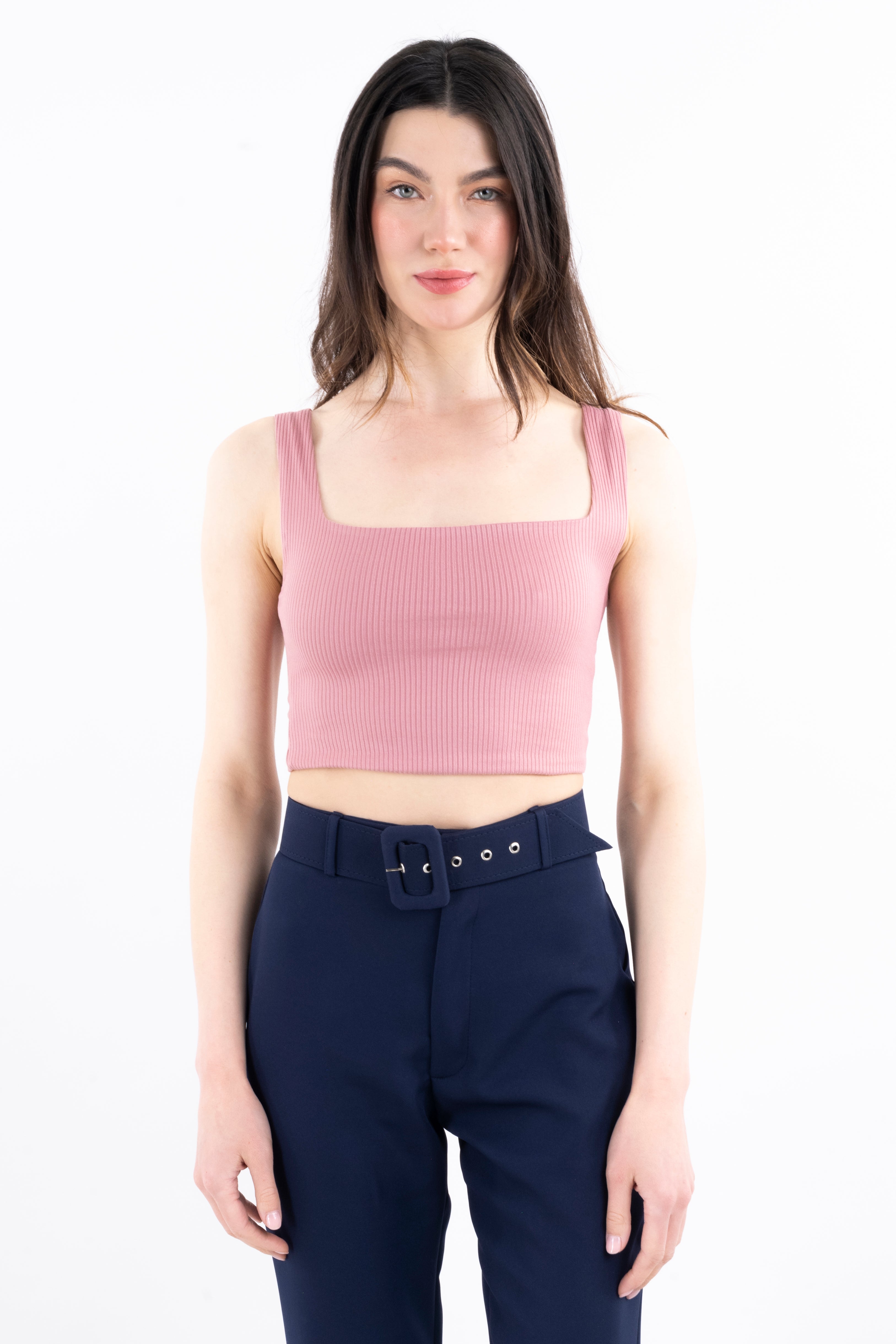 Top acanalado escote cuadrado ROSA