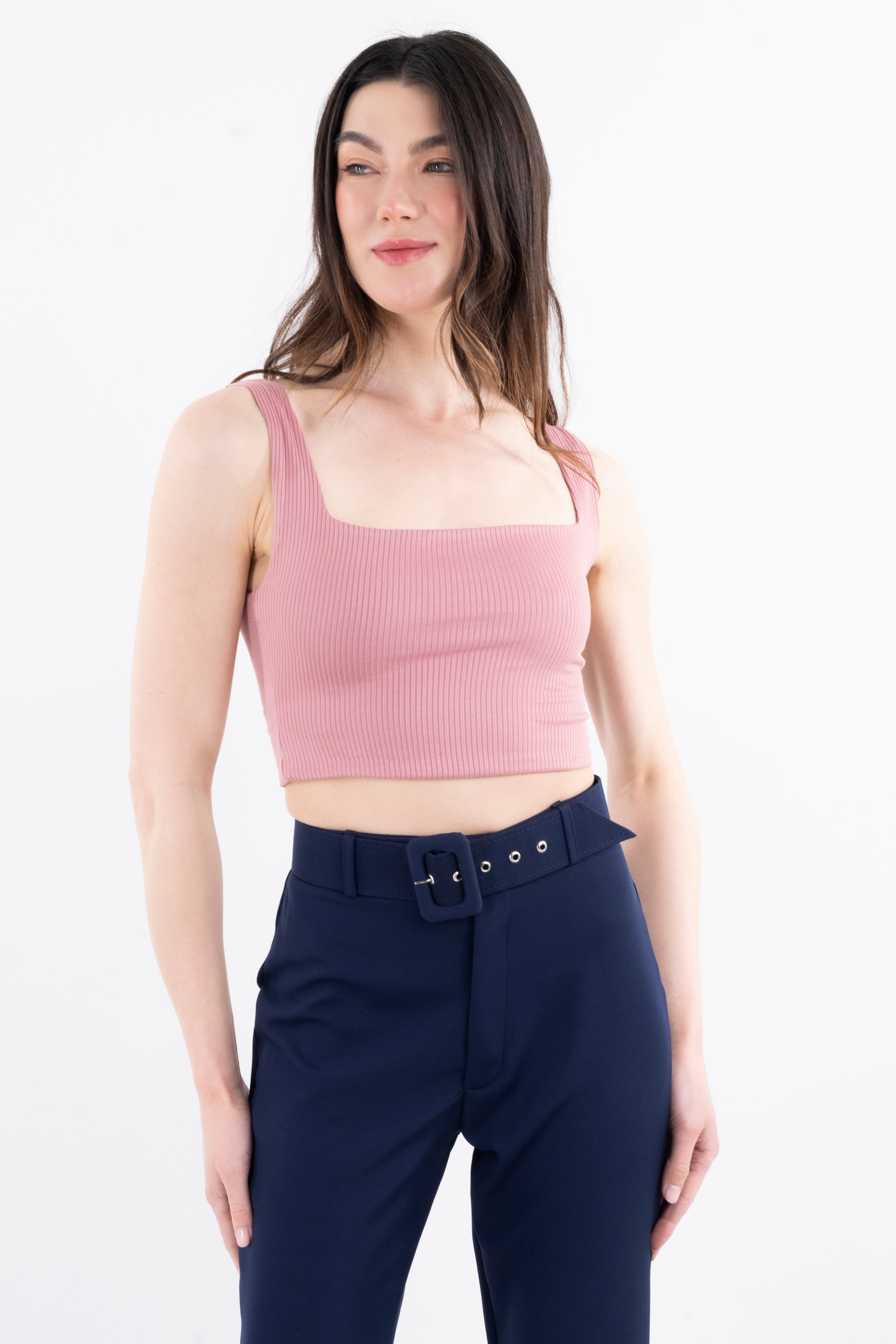 Top acanalado escote cuadrado ROSA