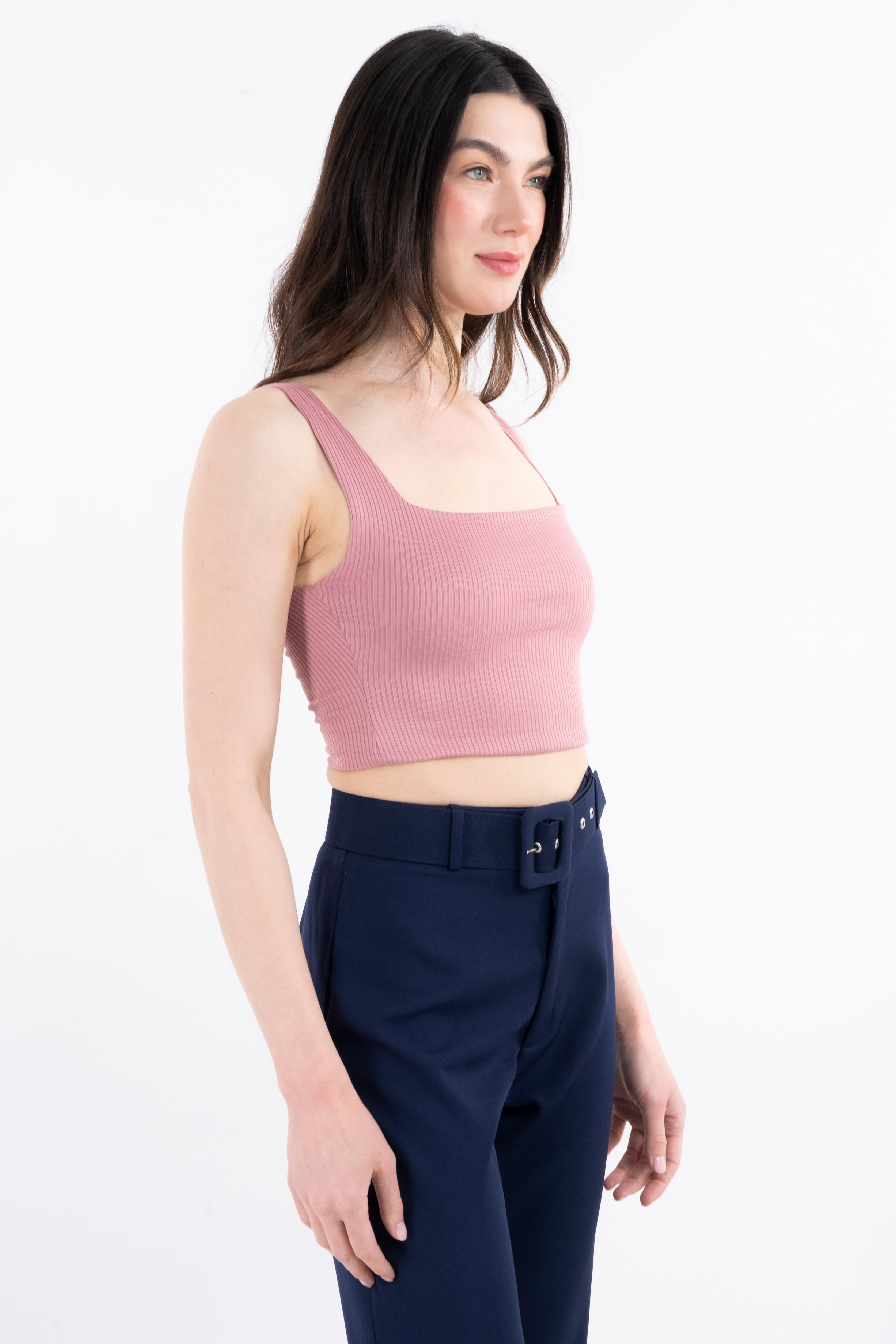 Top acanalado escote cuadrado ROSA