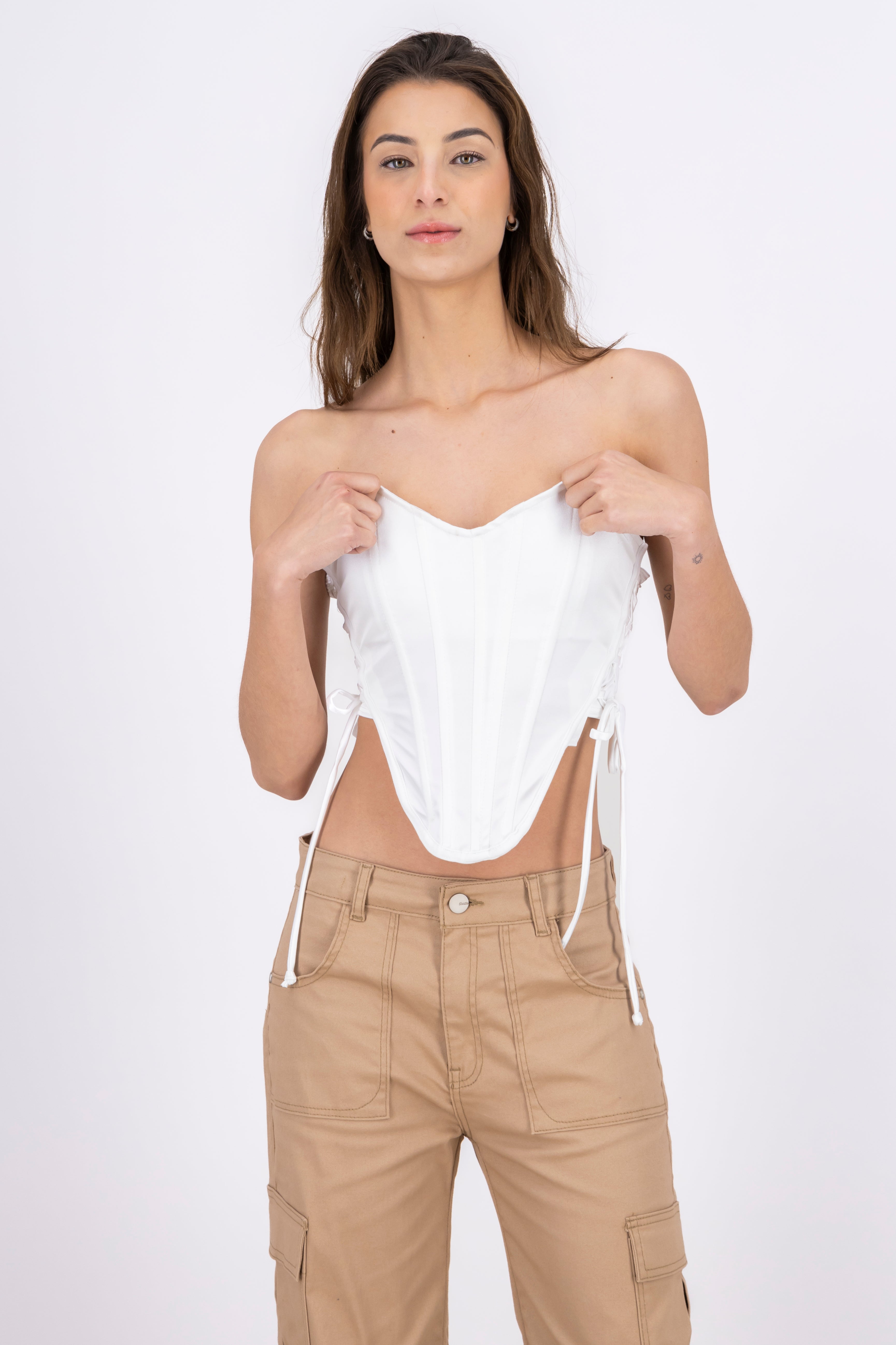 Corset satín cintas BLANCO