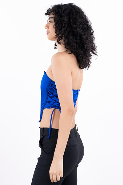 Corset satín cintas AZUL ELECTRICO