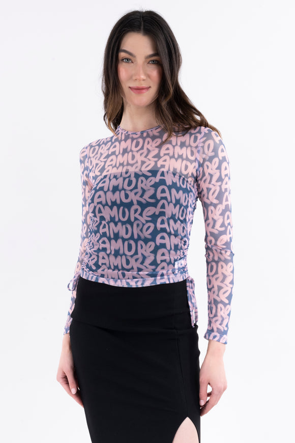 Top mesh fruncido estampado