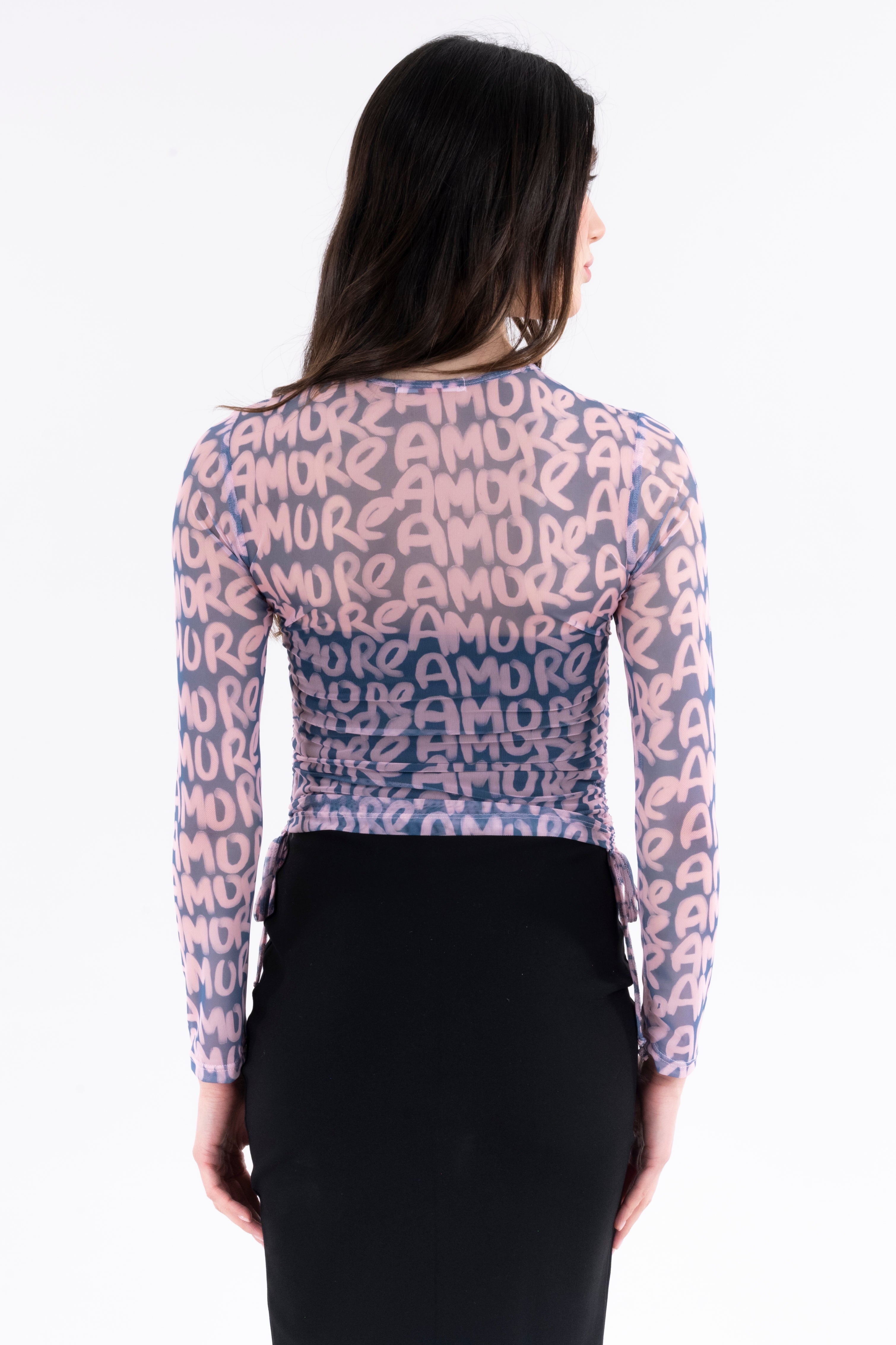 Top mesh fruncido estampado ROSA COMBO