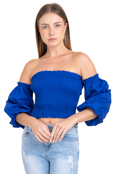 Top crop plisado elástico AZUL REY