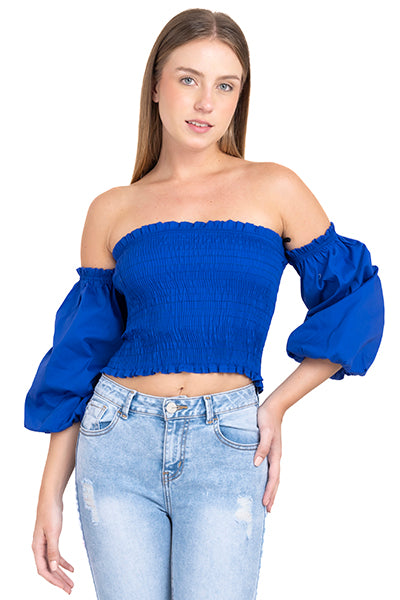 Top crop plisado elástico AZUL REY