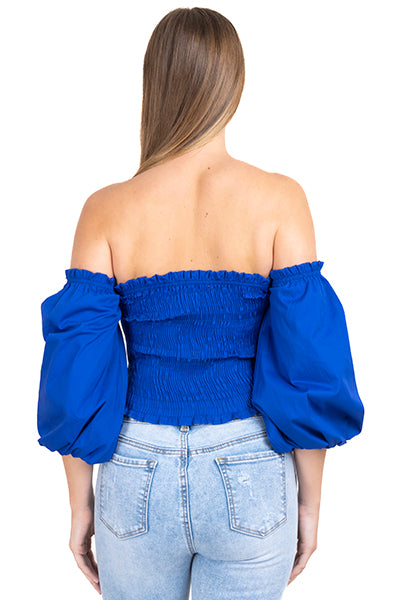 Top crop plisado elástico AZUL REY