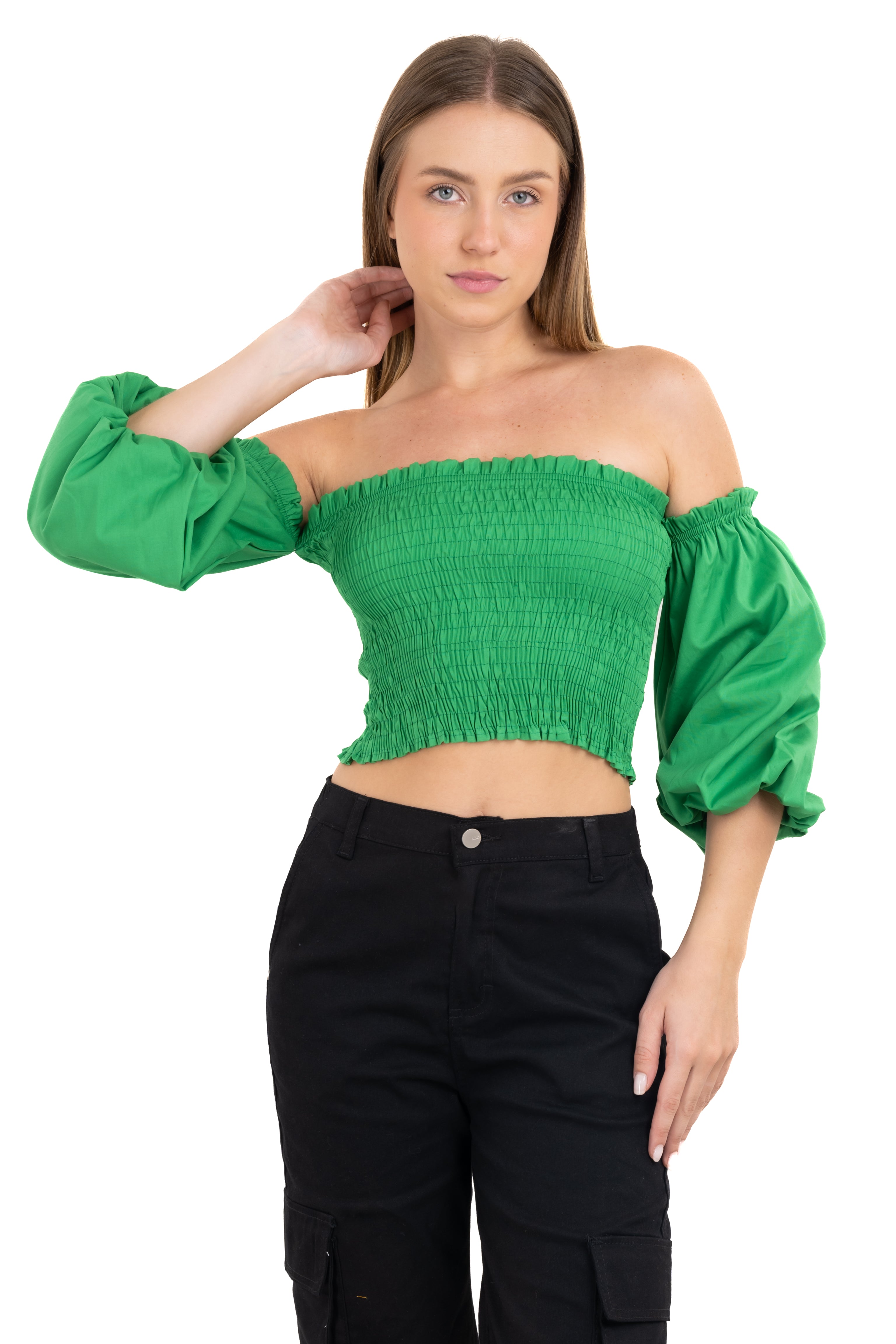 Top crop plisado elástico VERDE