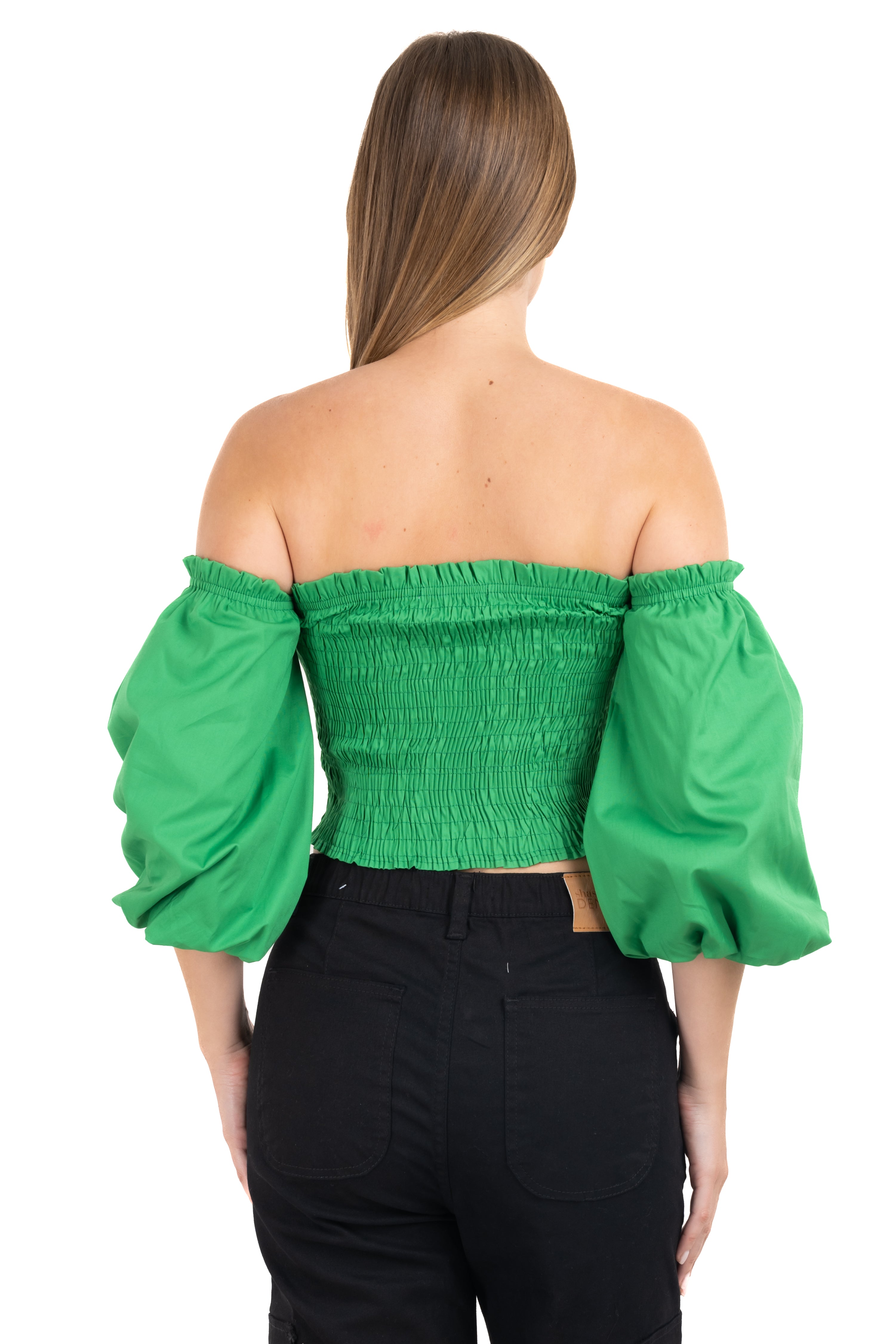 Top crop plisado elástico VERDE