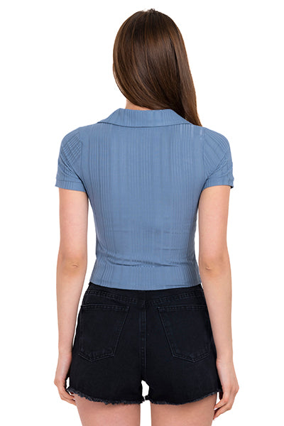 Top liso cuello solapa textura GRIS