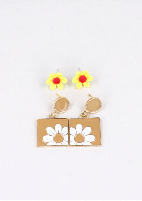 2 Pr Aretes Cuadro Flor CAFE
