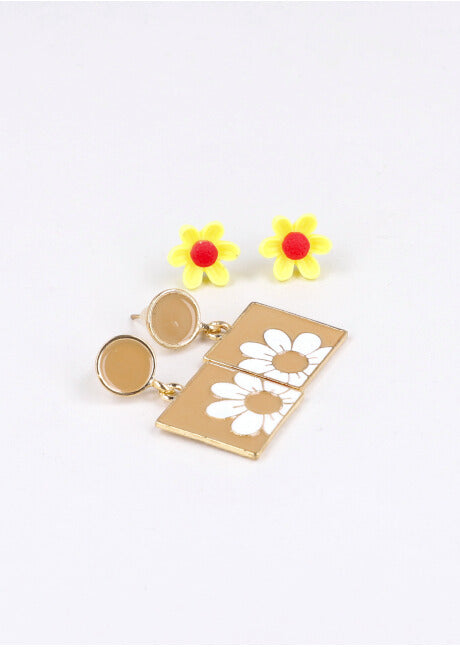 2 Pr Aretes Cuadro Flor CAFE