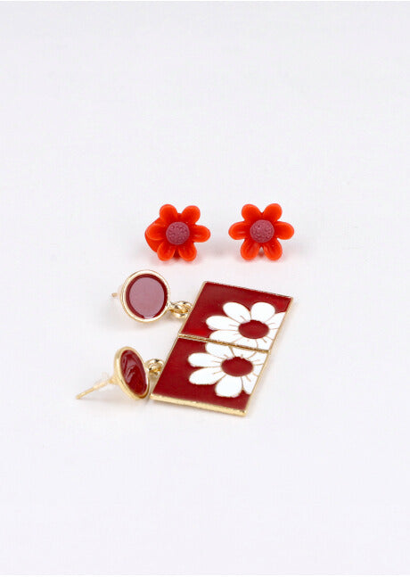 2 Pr Aretes Cuadro Flor VINO