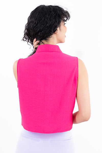Blusa Monocolor Cuello Camisero ROSA BRILLANTE