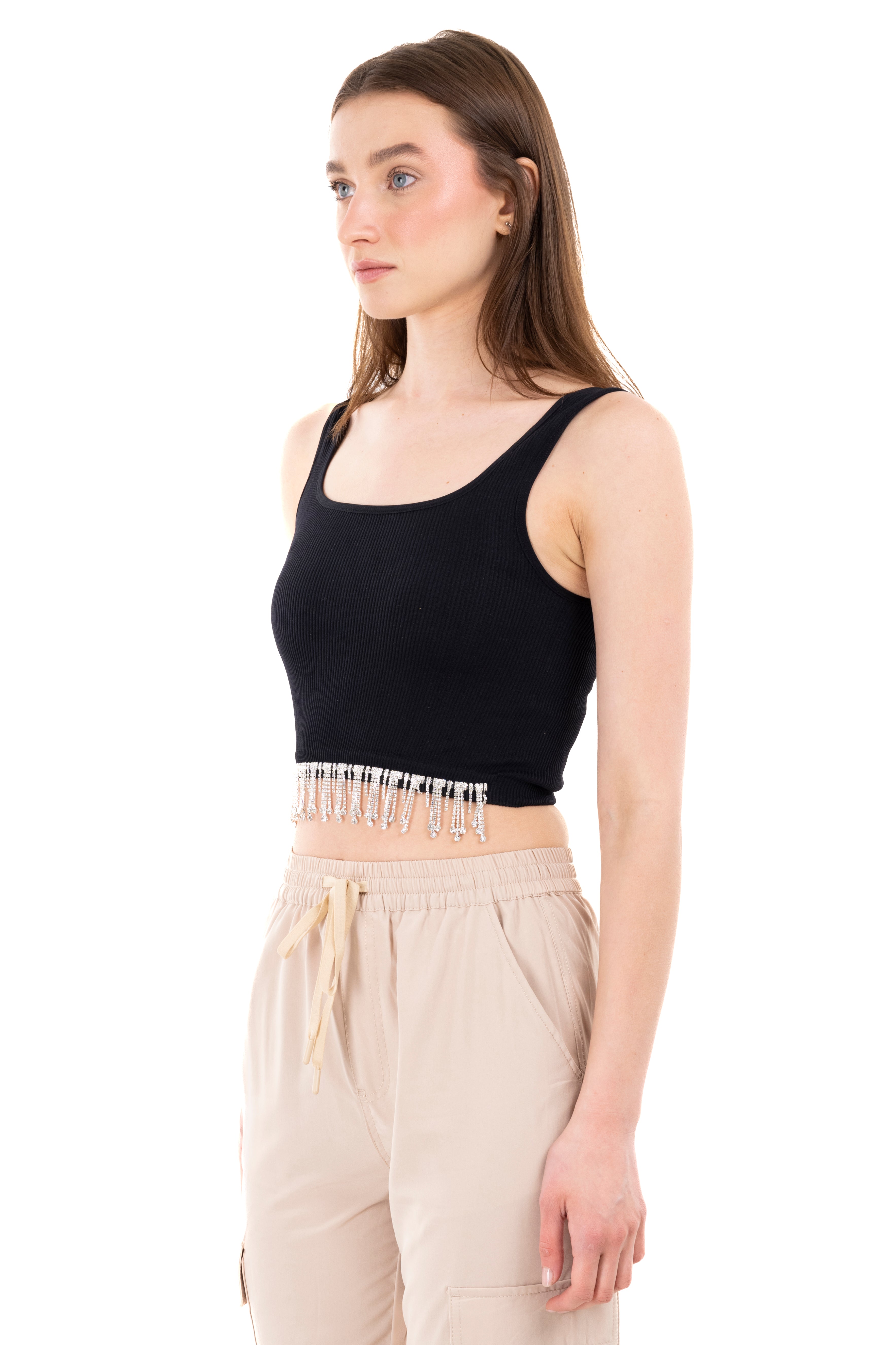 Top tirantes brillos NEGRO