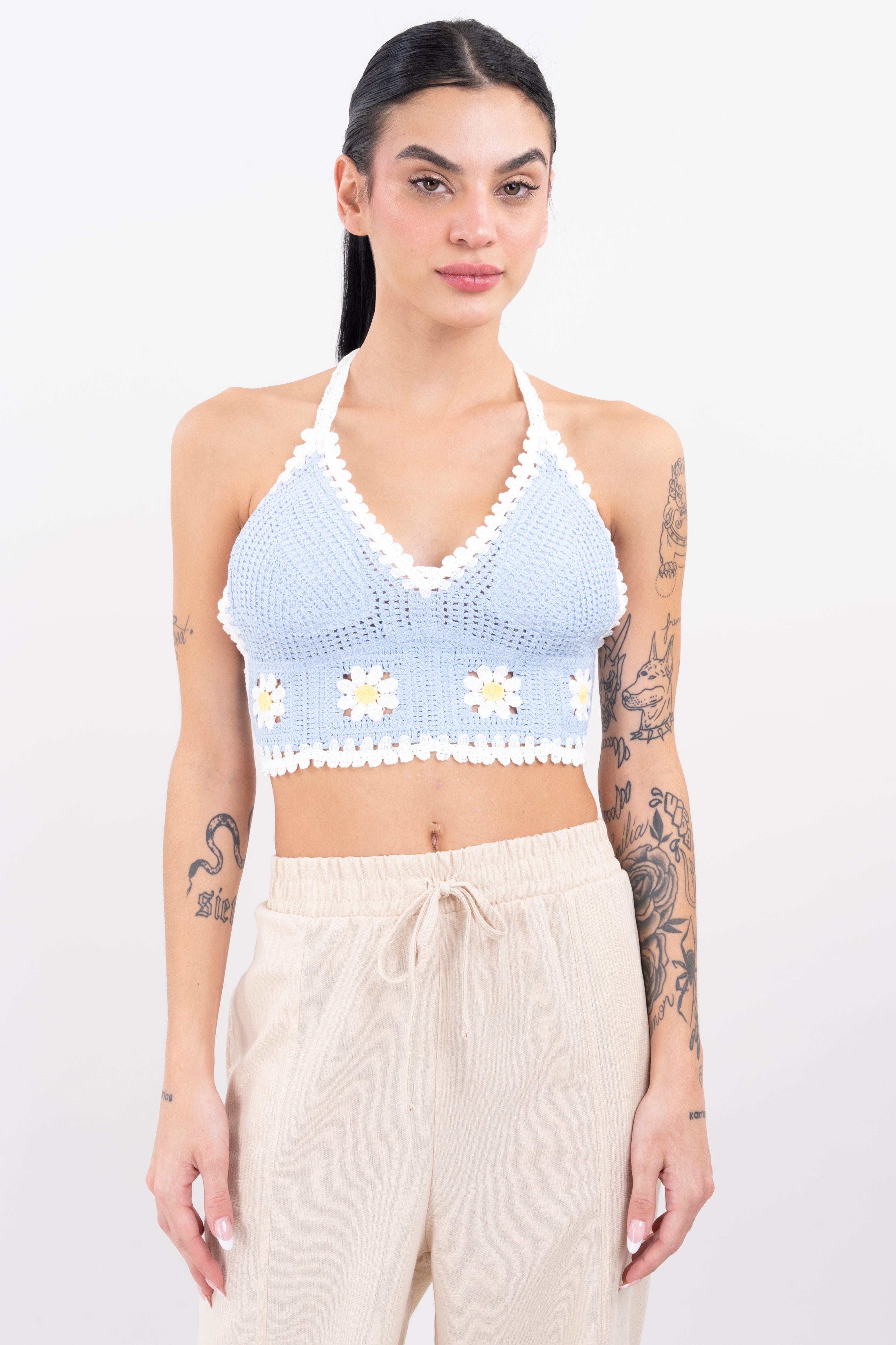 Top crop crochet flores AZUL