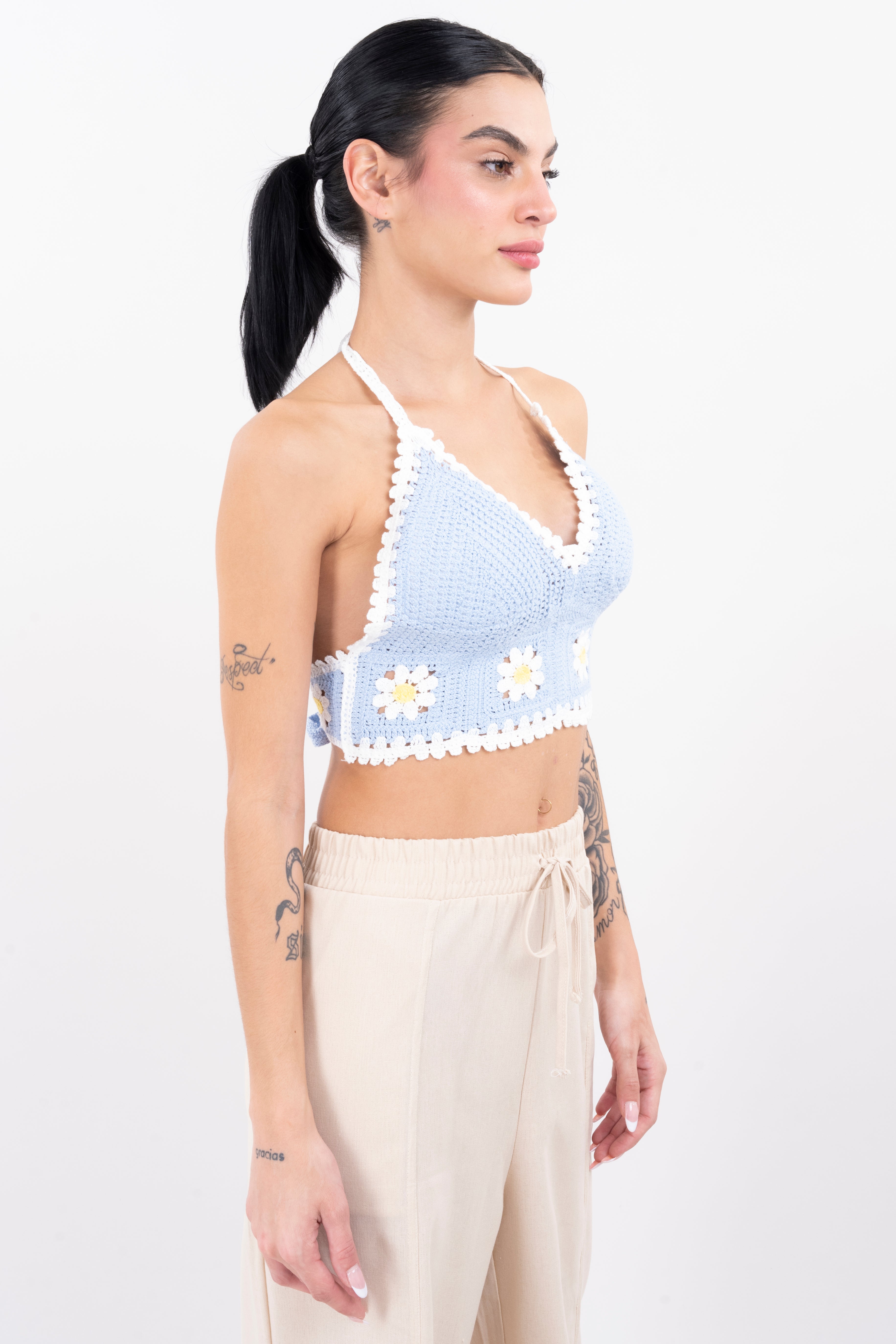 Top crop crochet flores AZUL