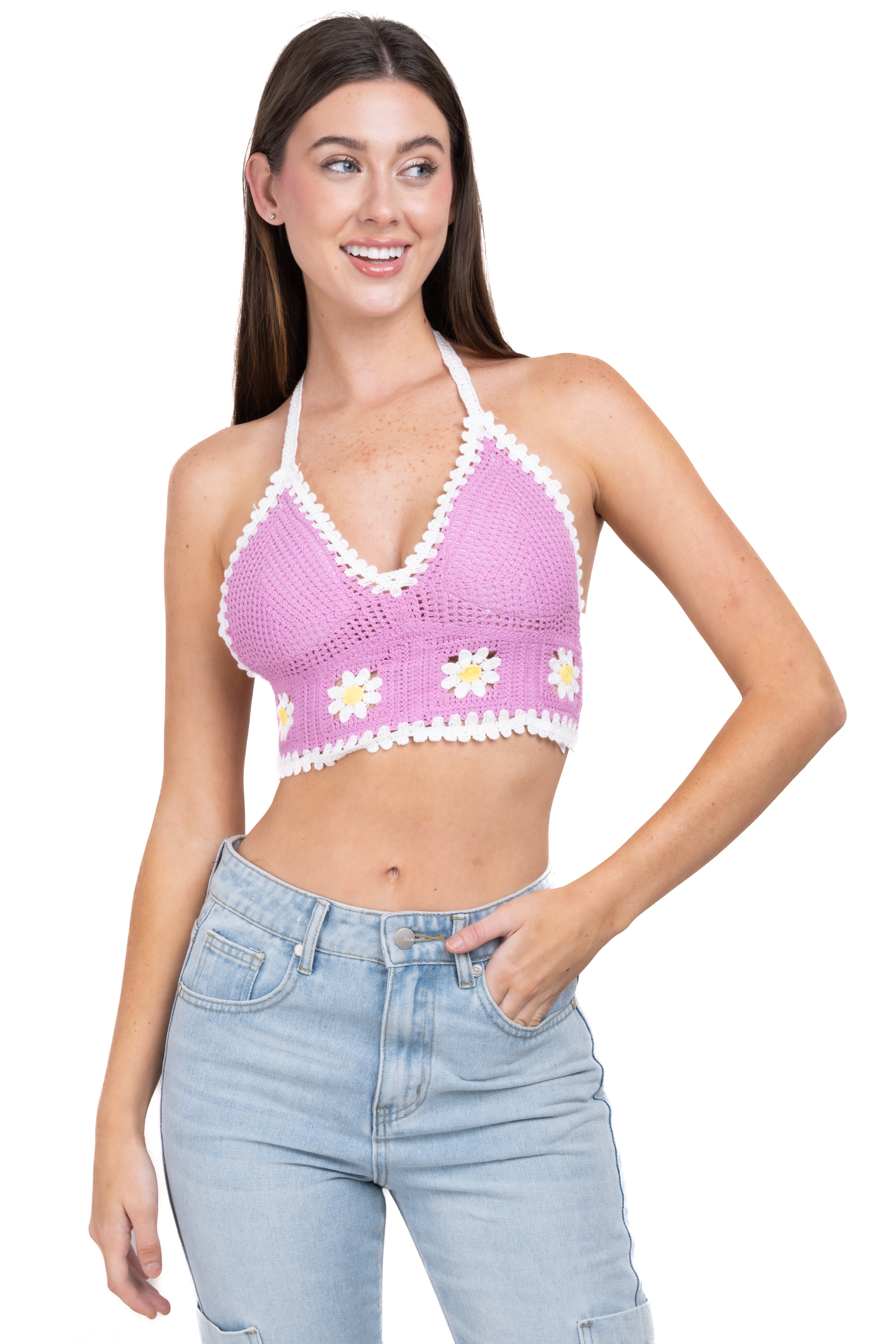 Top crop crochet flores LILA