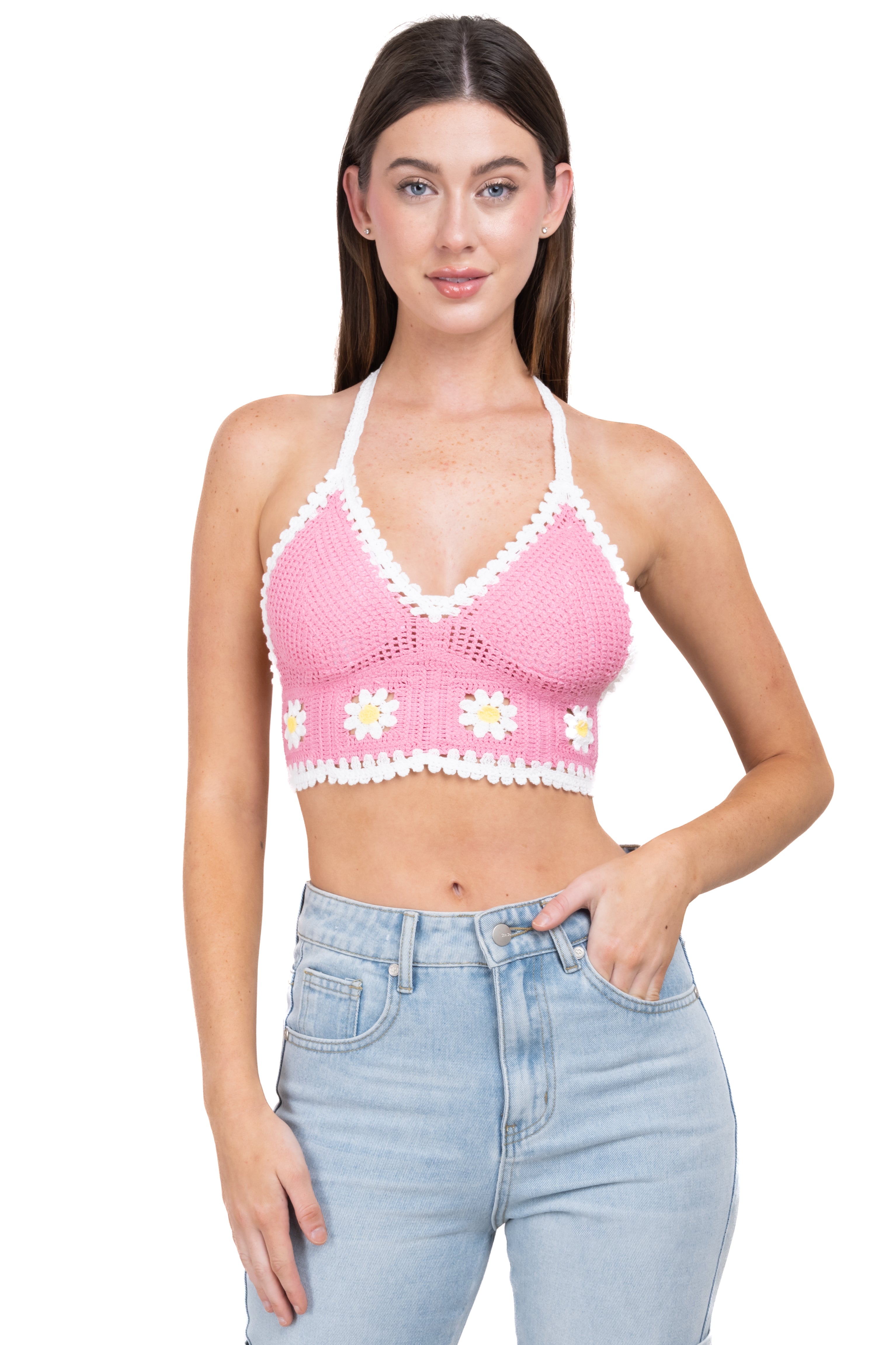 Top crop crochet flores ROSA