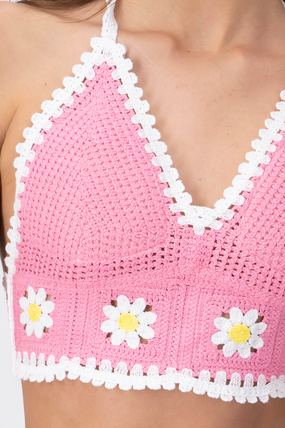 Top crop crochet flores ROSA