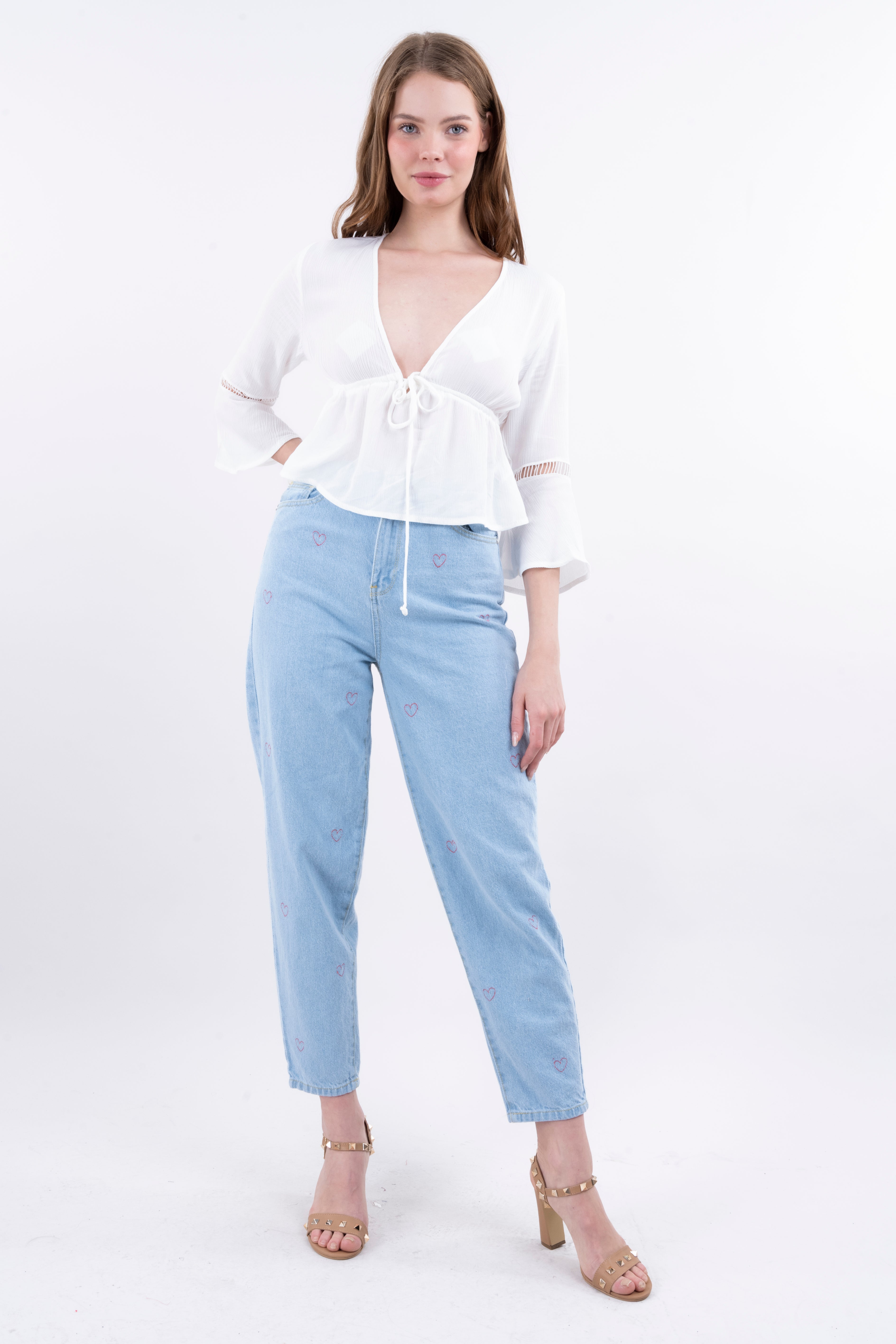 Jeans mom corazones SUPER BLEACHED