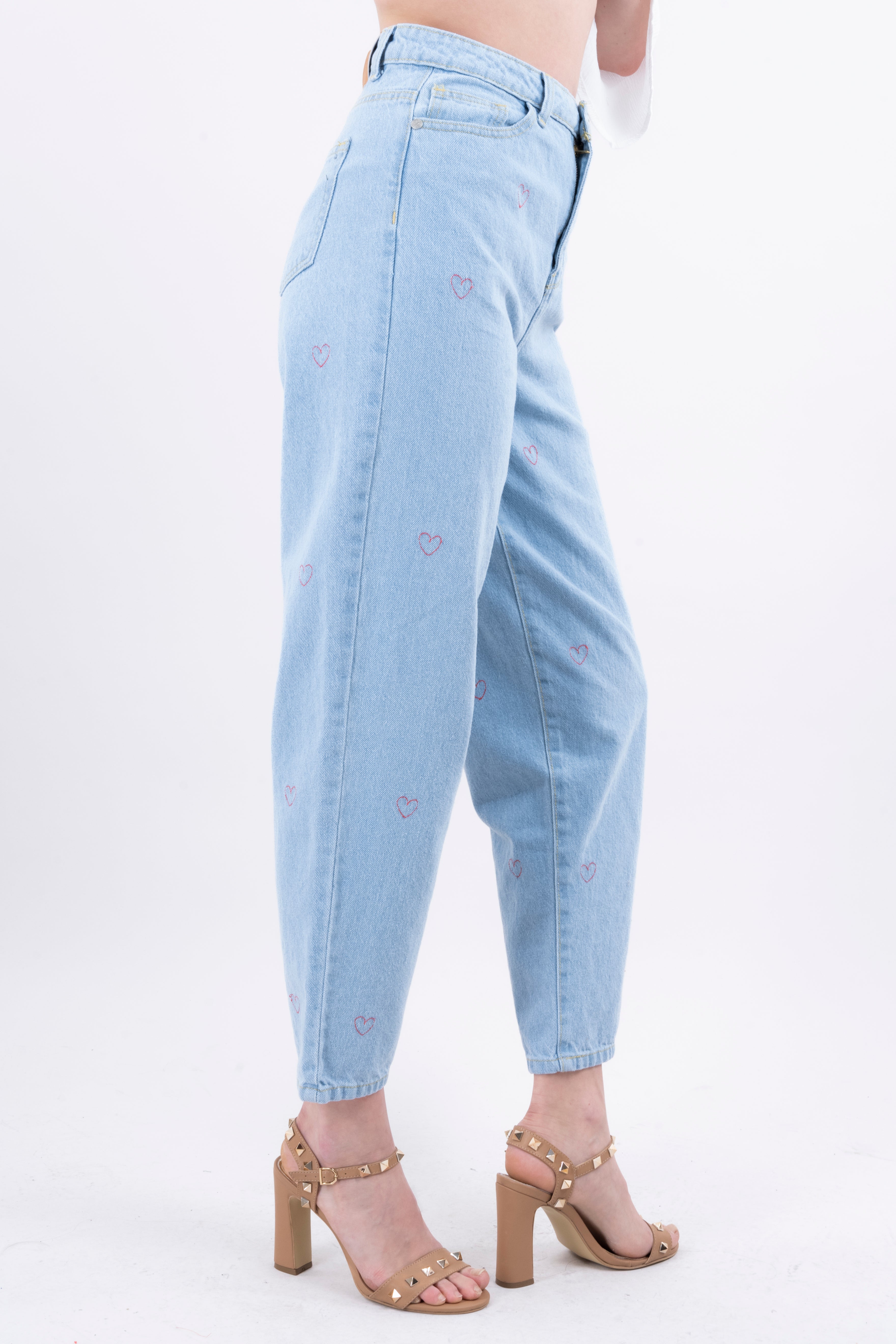 Jeans mom corazones SUPER BLEACHED