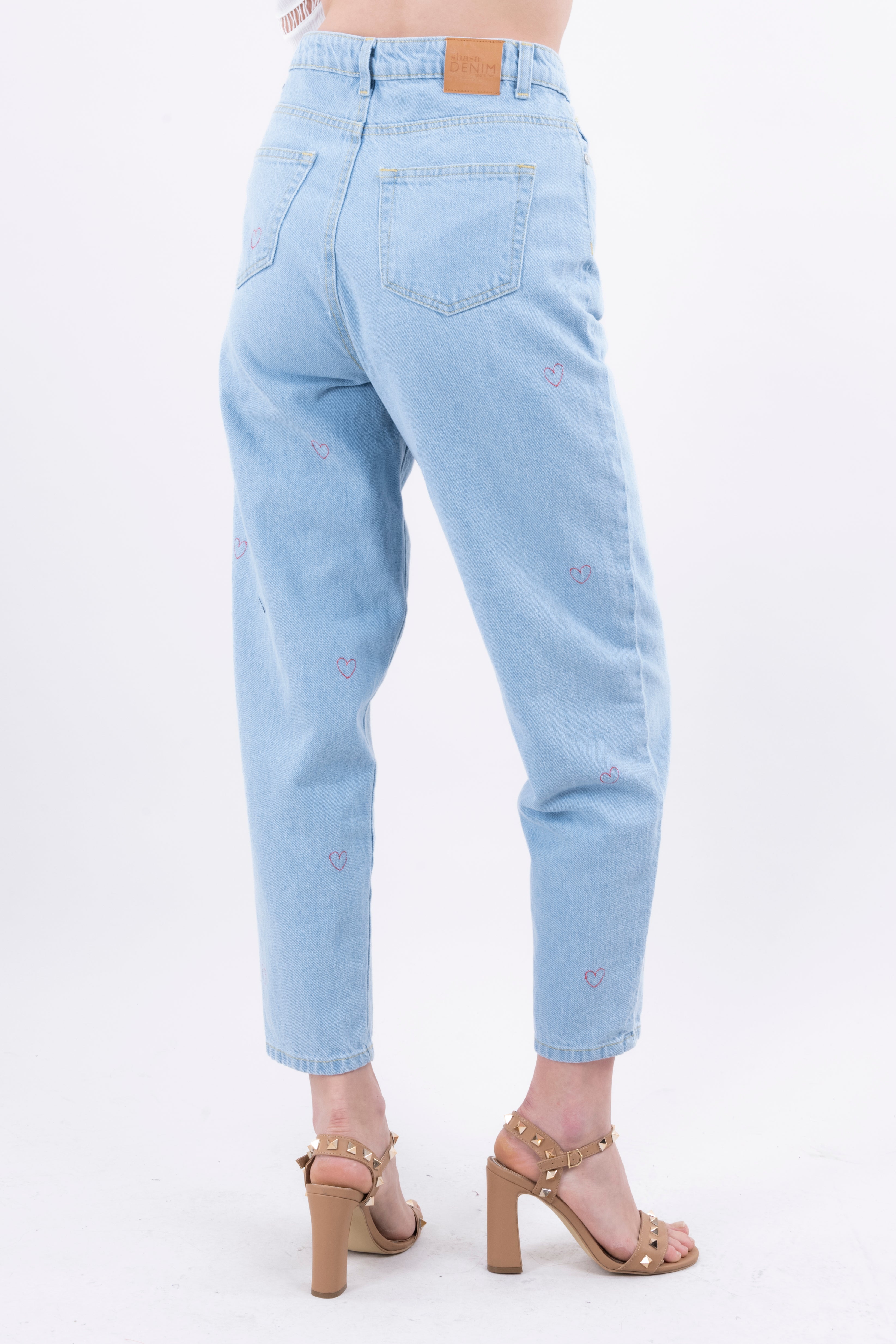 Jeans mom corazones SUPER BLEACHED