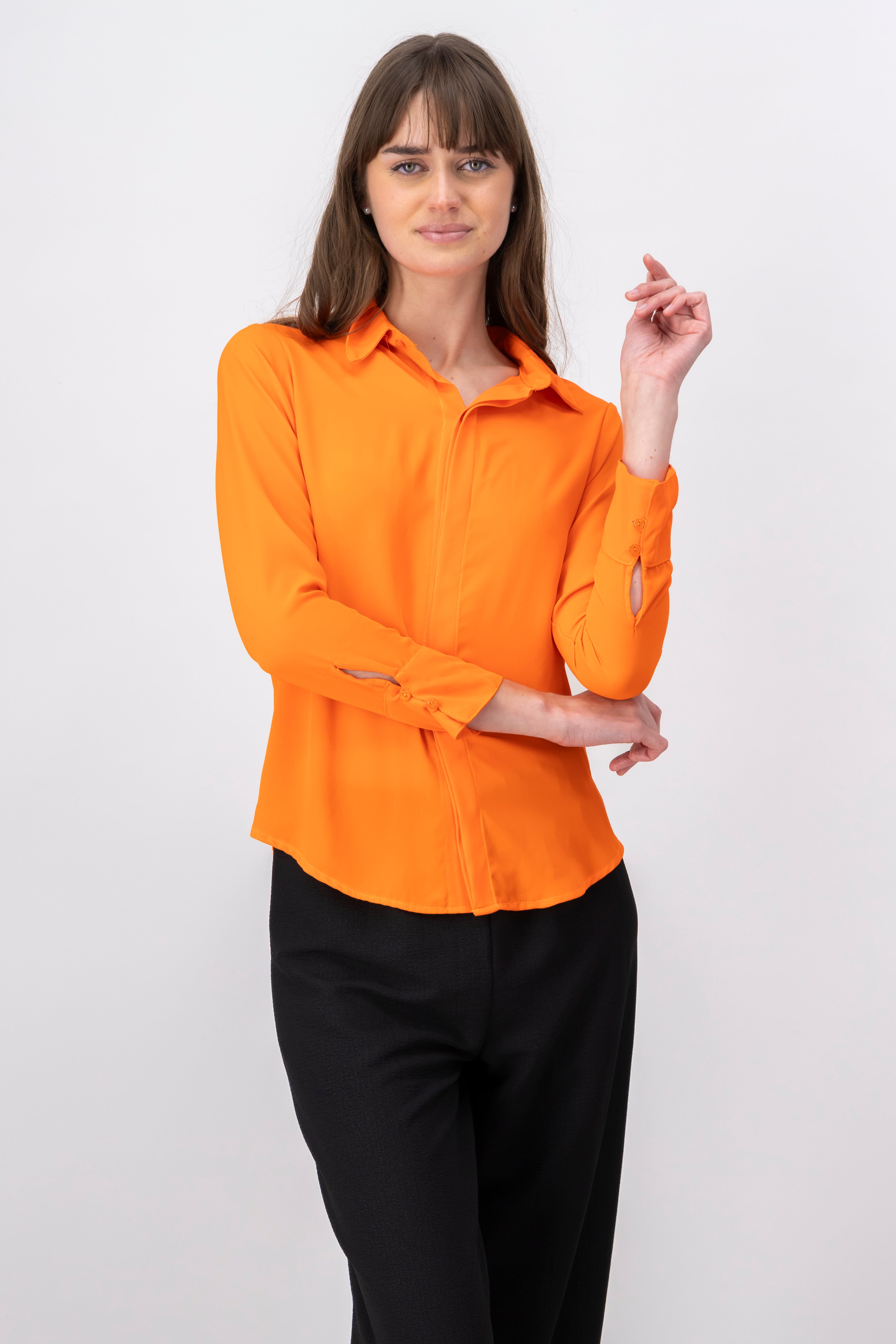 Camisa M/L lisa NARANJA BRILLANTE