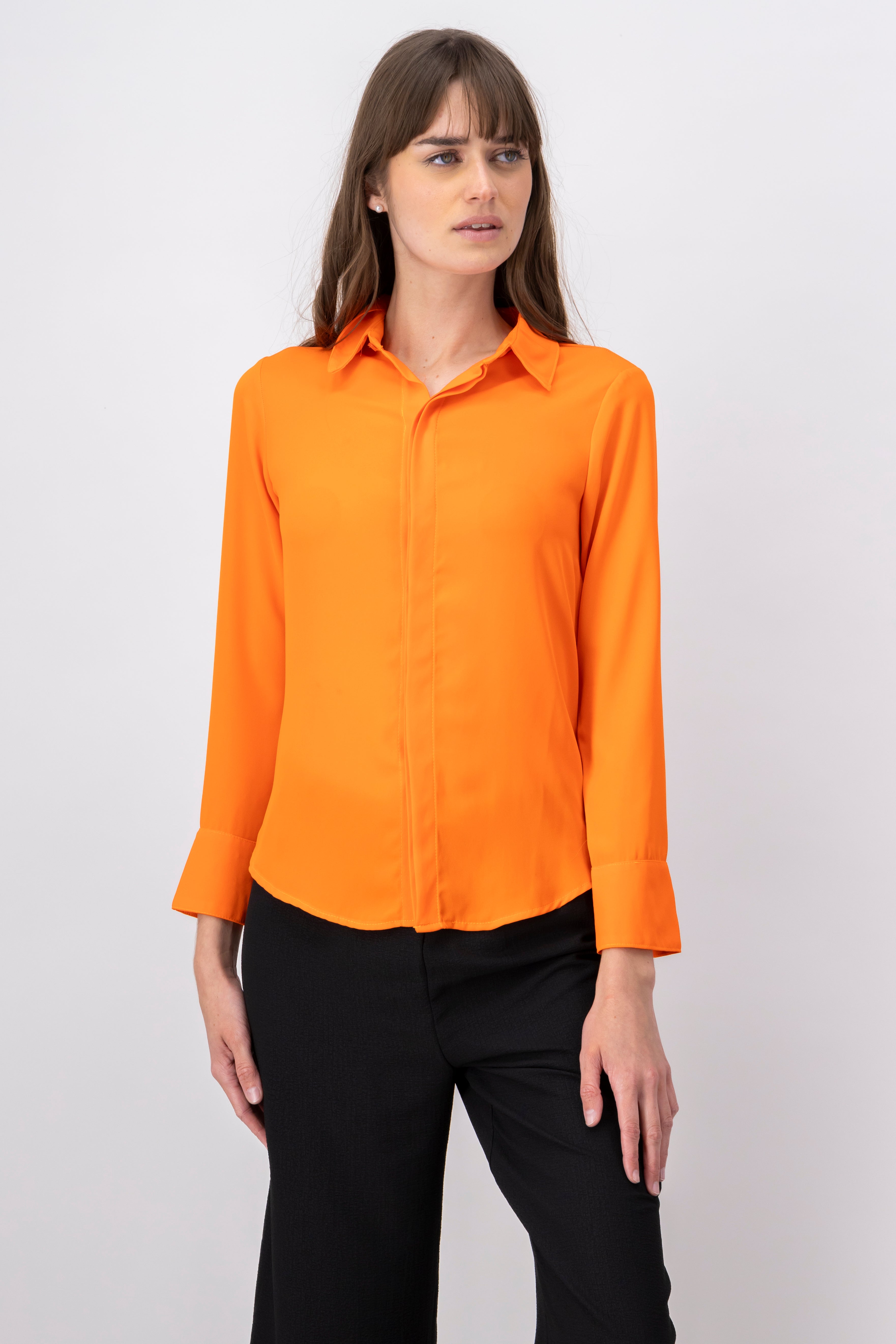 Camisa M/L lisa NARANJA BRILLANTE