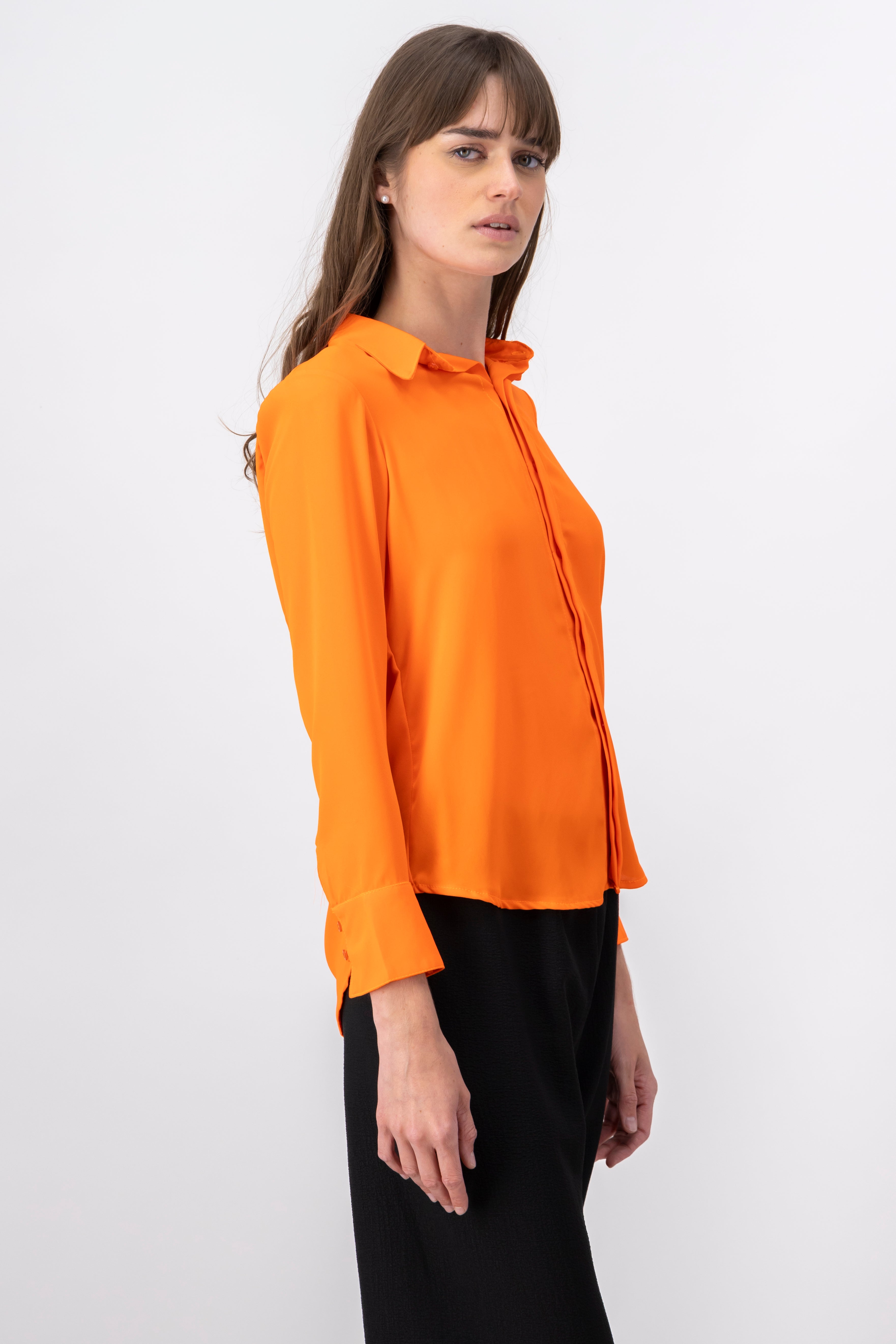 Camisa M/L lisa NARANJA BRILLANTE