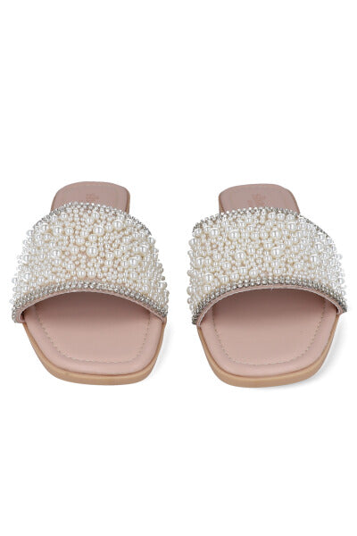 Sandalias pala aplicaciones perlas NUDE