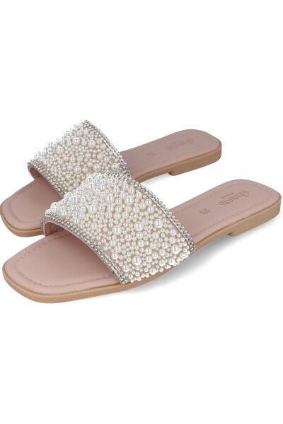 Sandalias pala aplicaciones perlas NUDE
