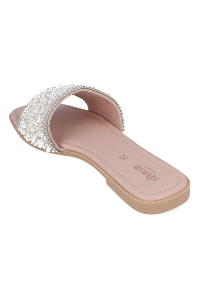 Sandalias pala aplicaciones perlas NUDE