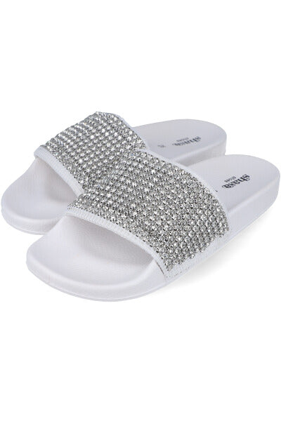 Sandalias slide brillos BLANCO