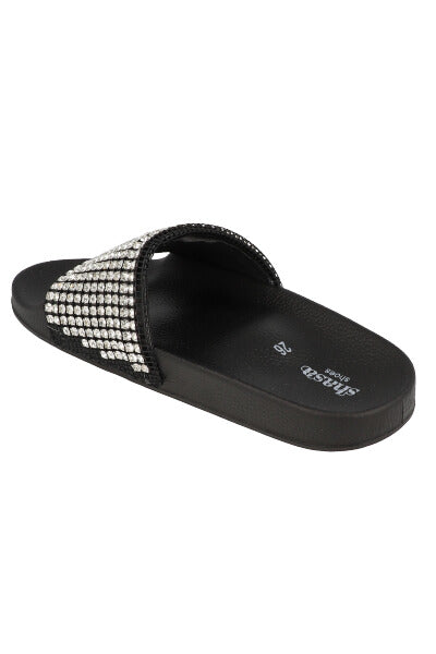 Sandalias slide brillos NEGRO