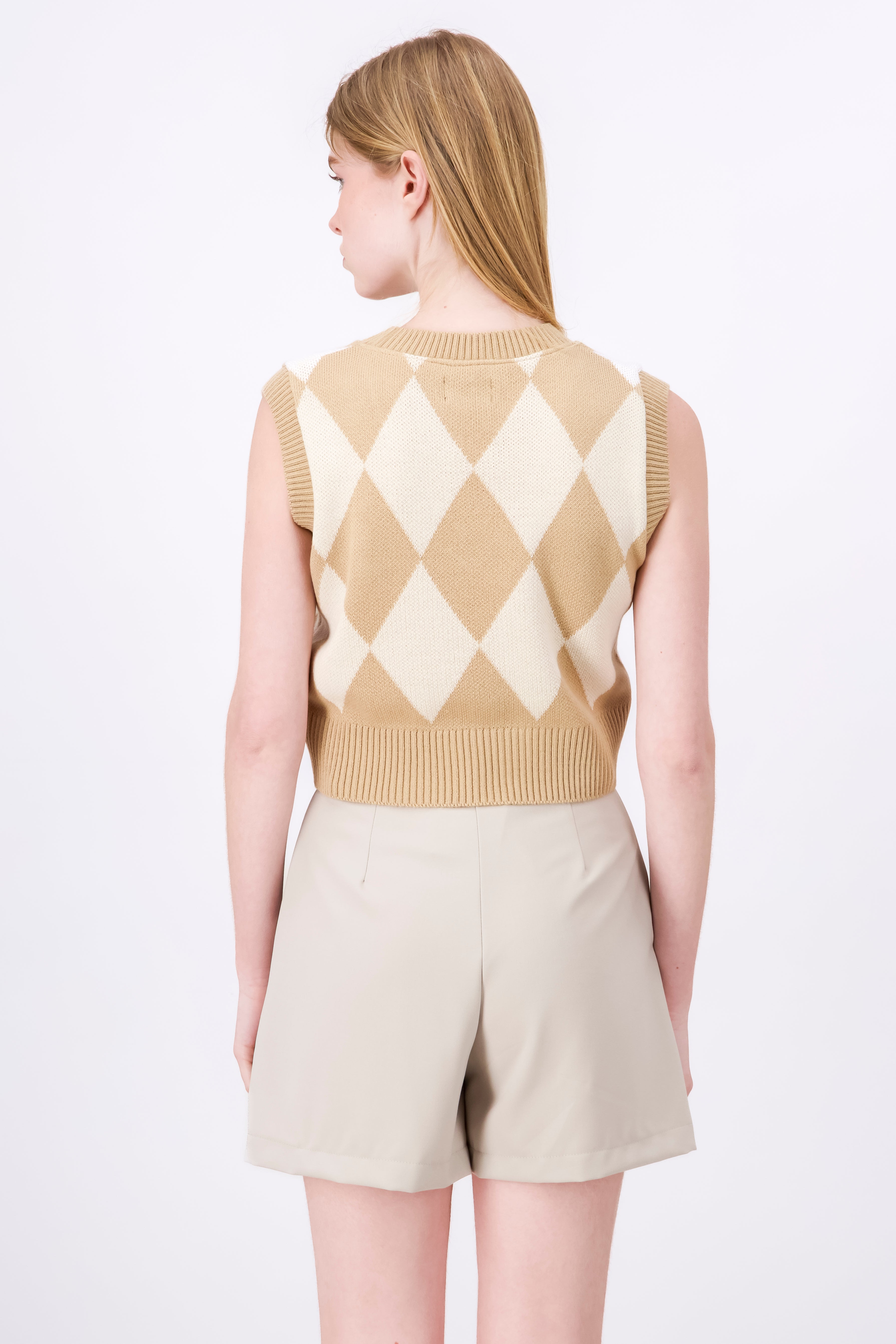 Chaleco corto tejido rombos BEIGE