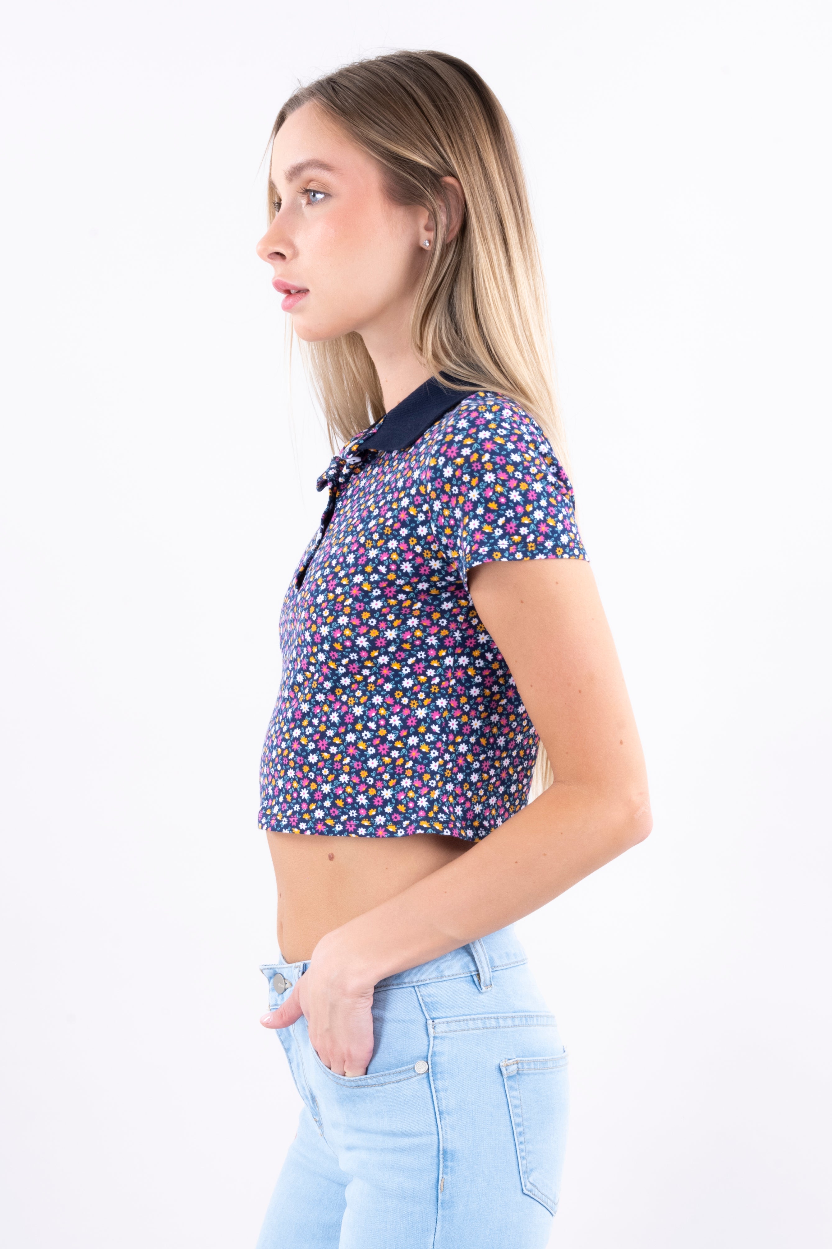 Top polo flores AZUL COMBO