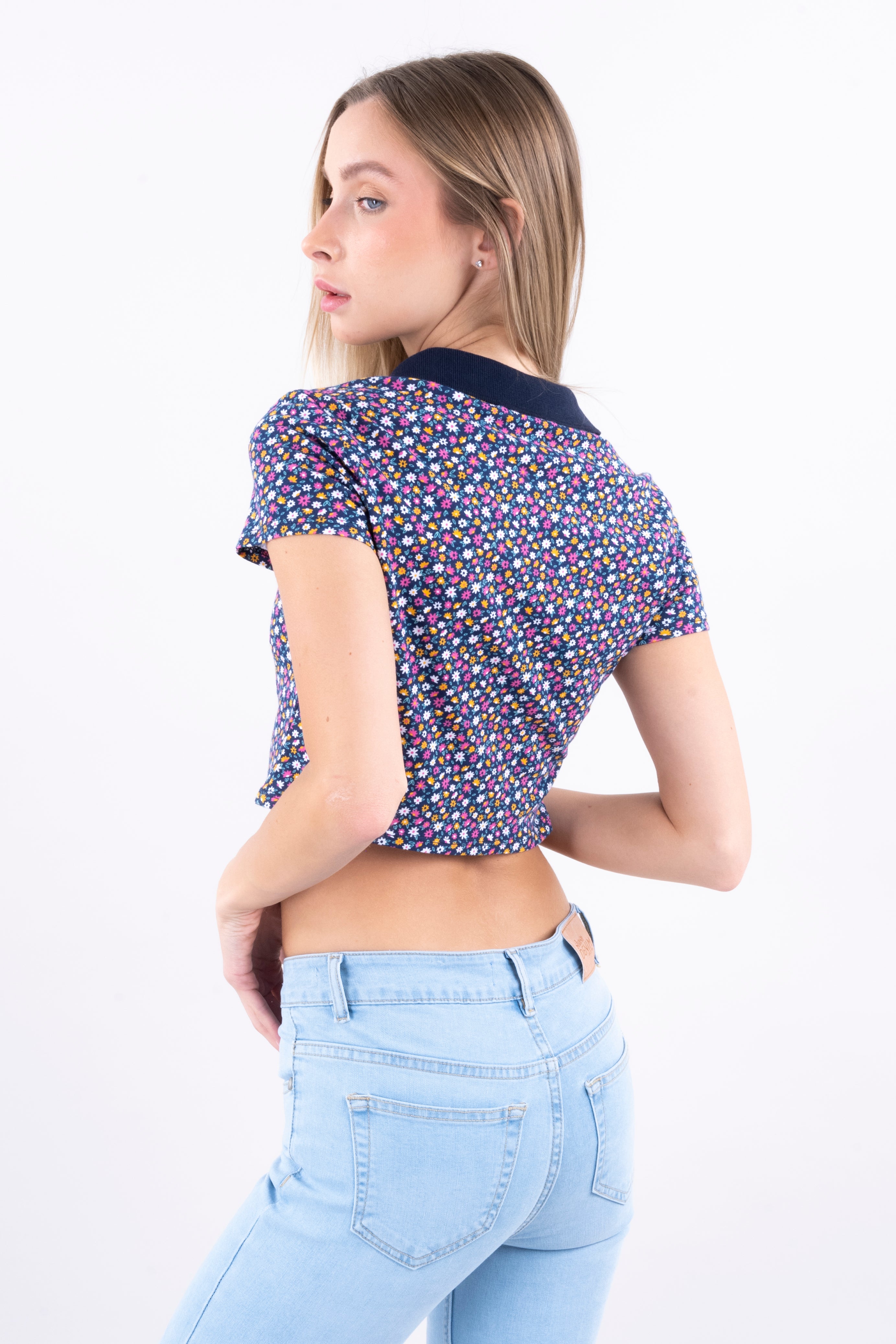 Top polo flores AZUL COMBO