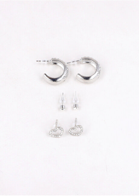 3Pr Aretes Corazon Arracadas PLATA