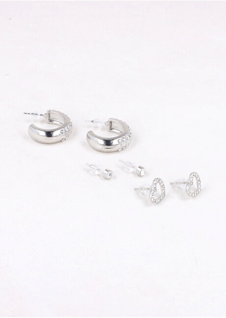 3Pr Aretes Corazon Arracadas PLATA