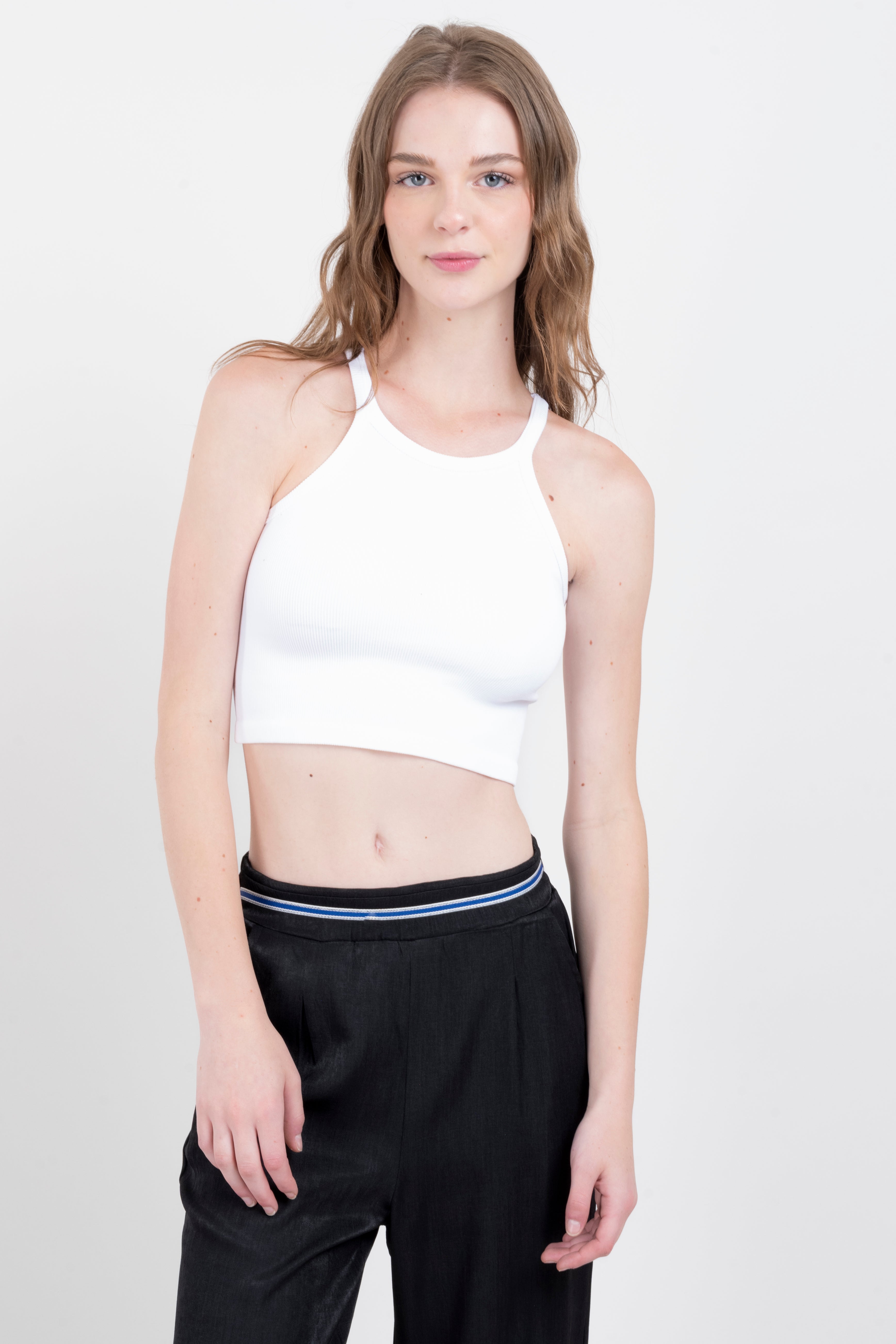 Top halter acanalado bordes BLANCO