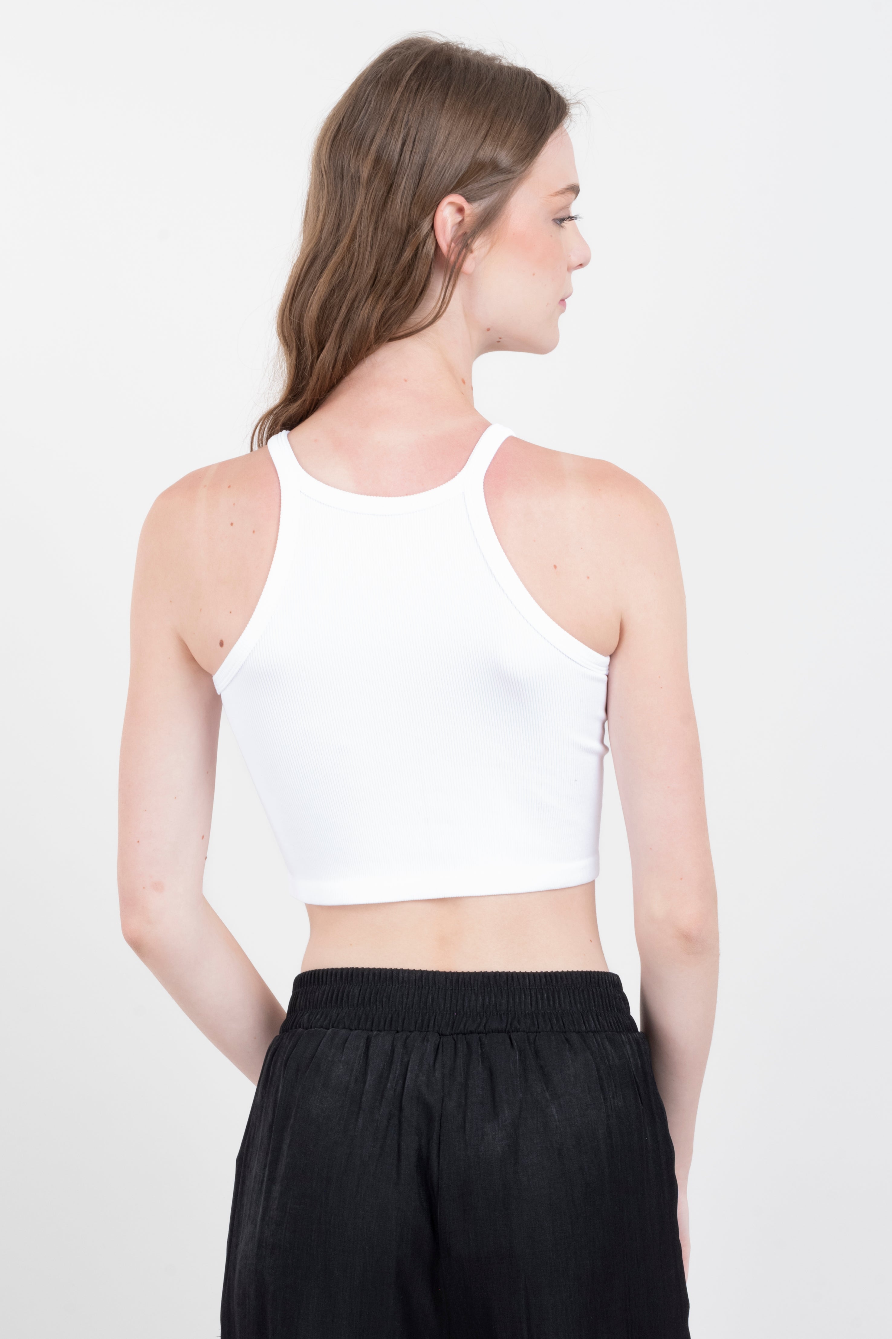 Top halter acanalado bordes BLANCO