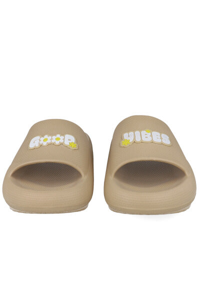Sandalias slide frase delantera NUDE