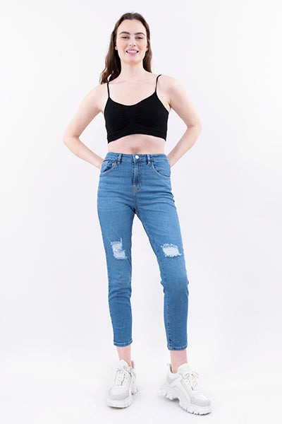 Jeans skinny destrucciones frontales STONE MEDIO
