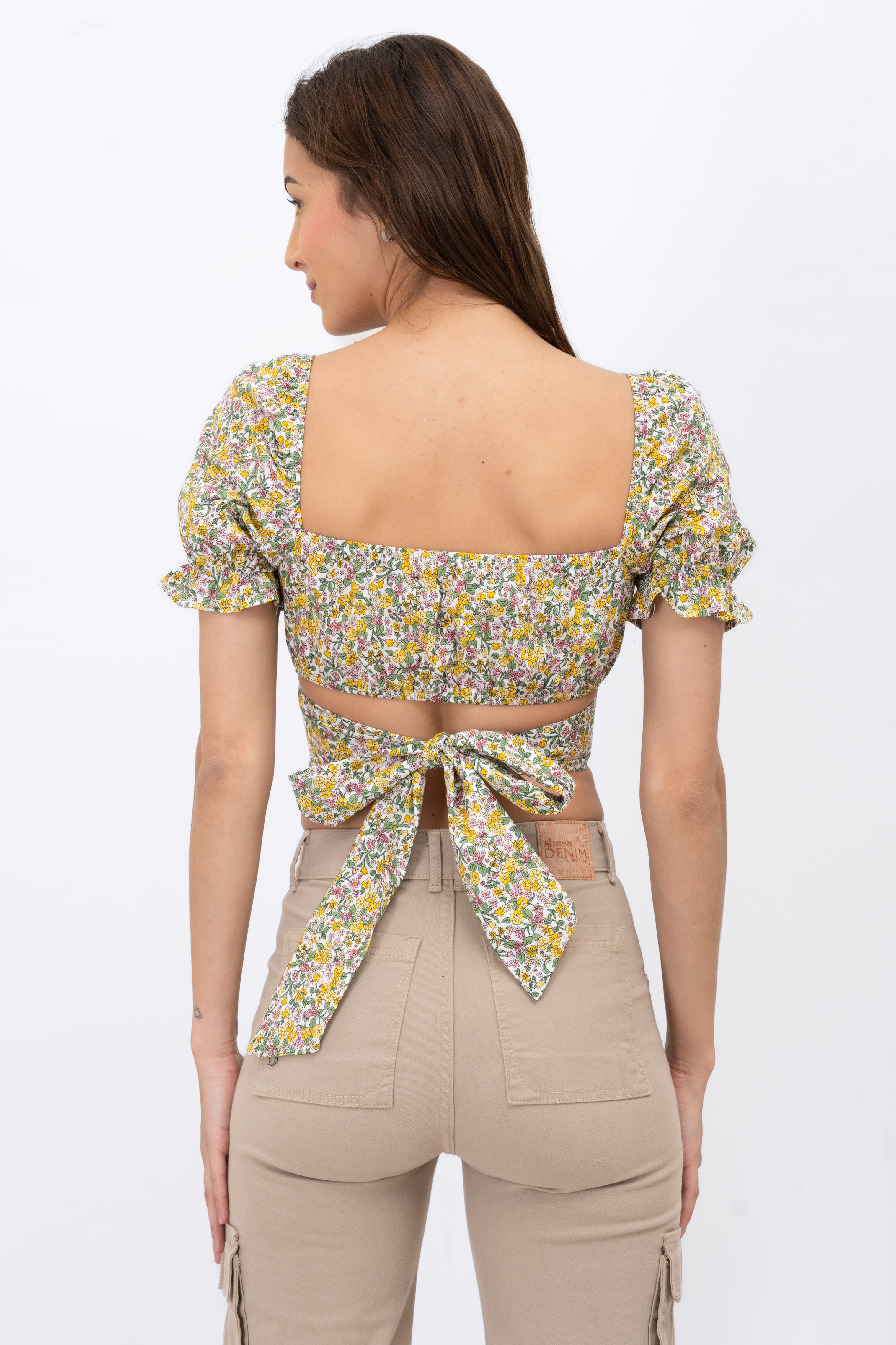 Top crop flores cintas AMARILLO COMBO