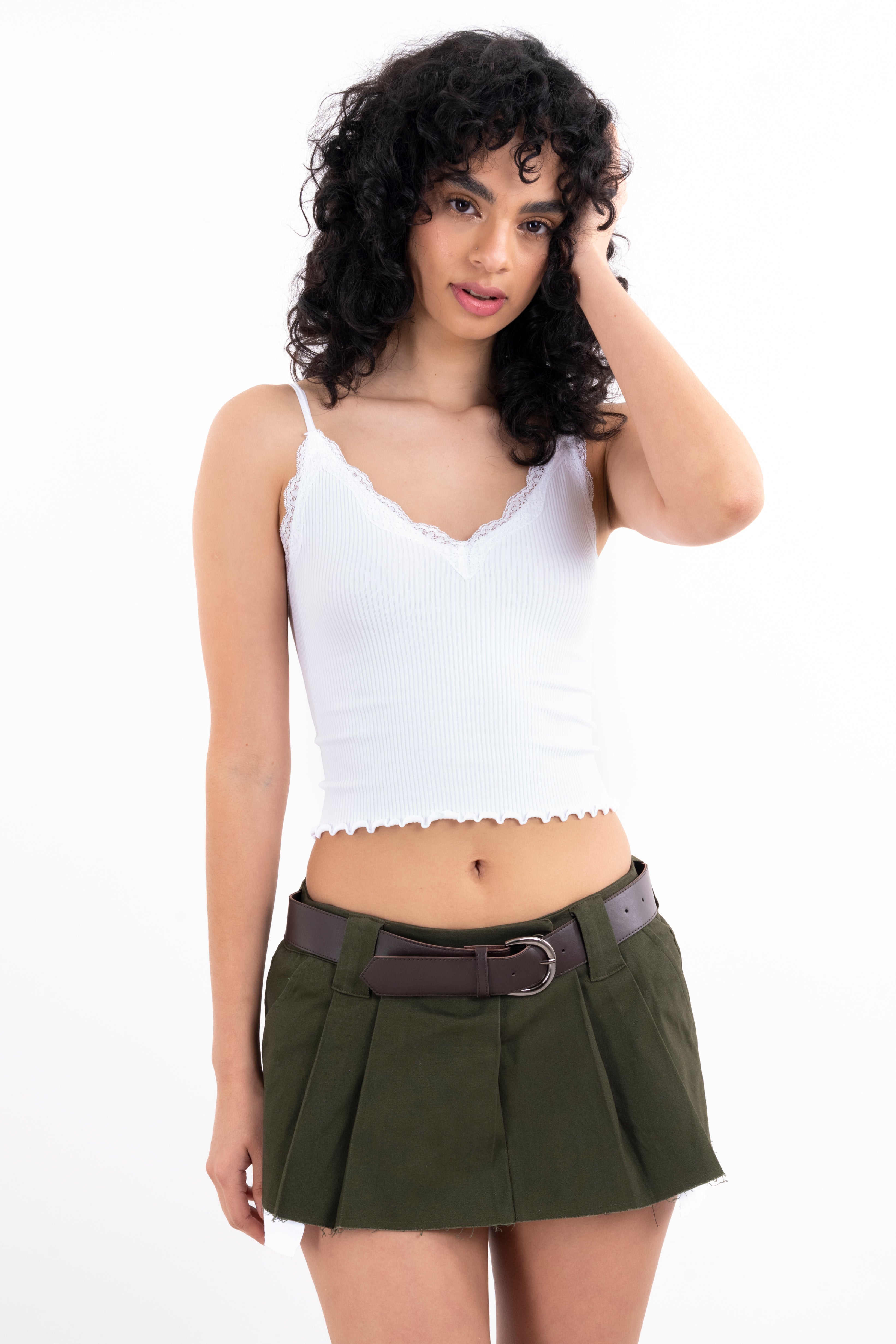 Top rib liso tirantes encaje BLANCO