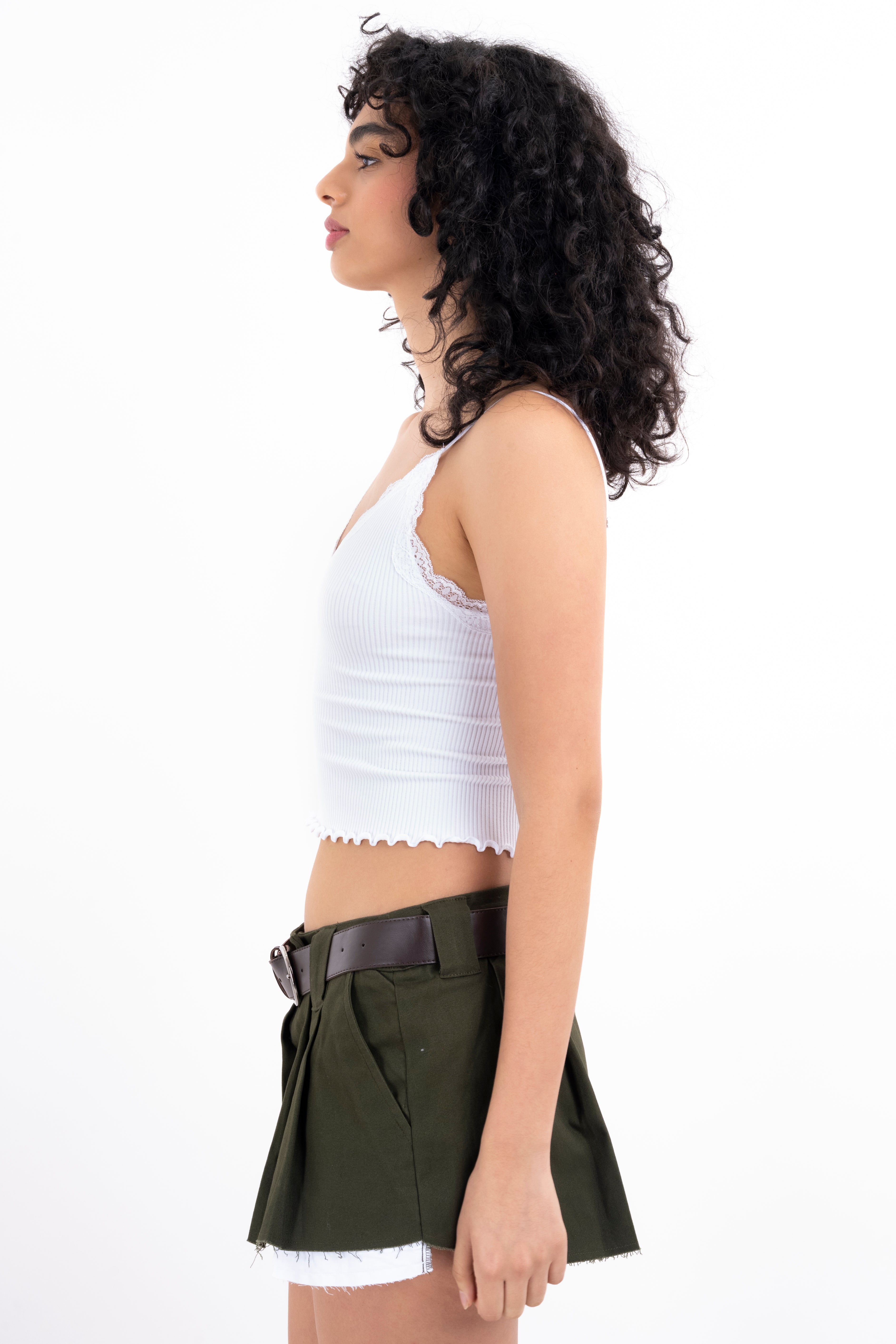 Top rib liso tirantes encaje BLANCO
