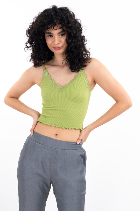 Top rib liso tirantes encaje