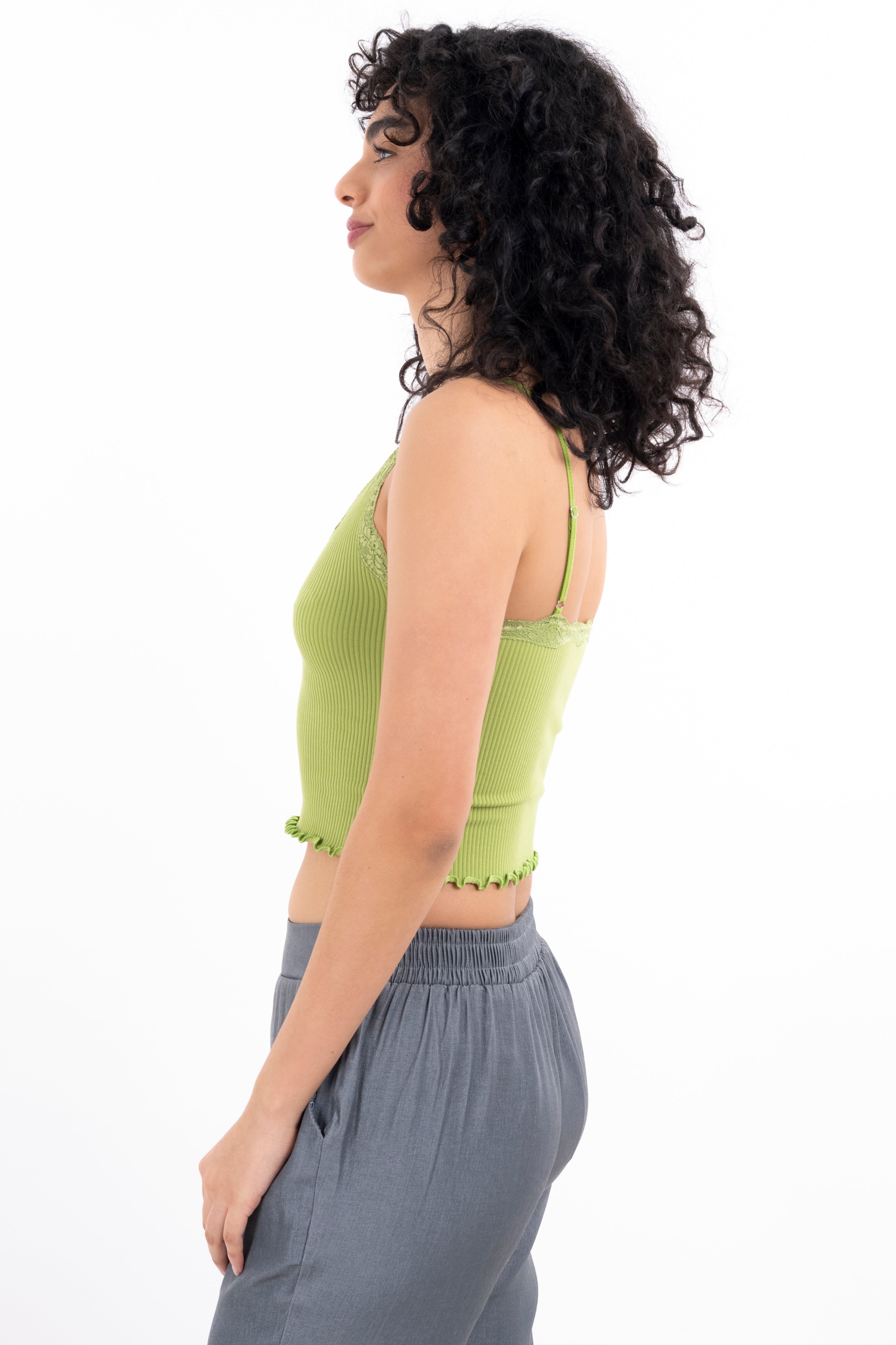 Top rib liso tirantes encaje VERDE