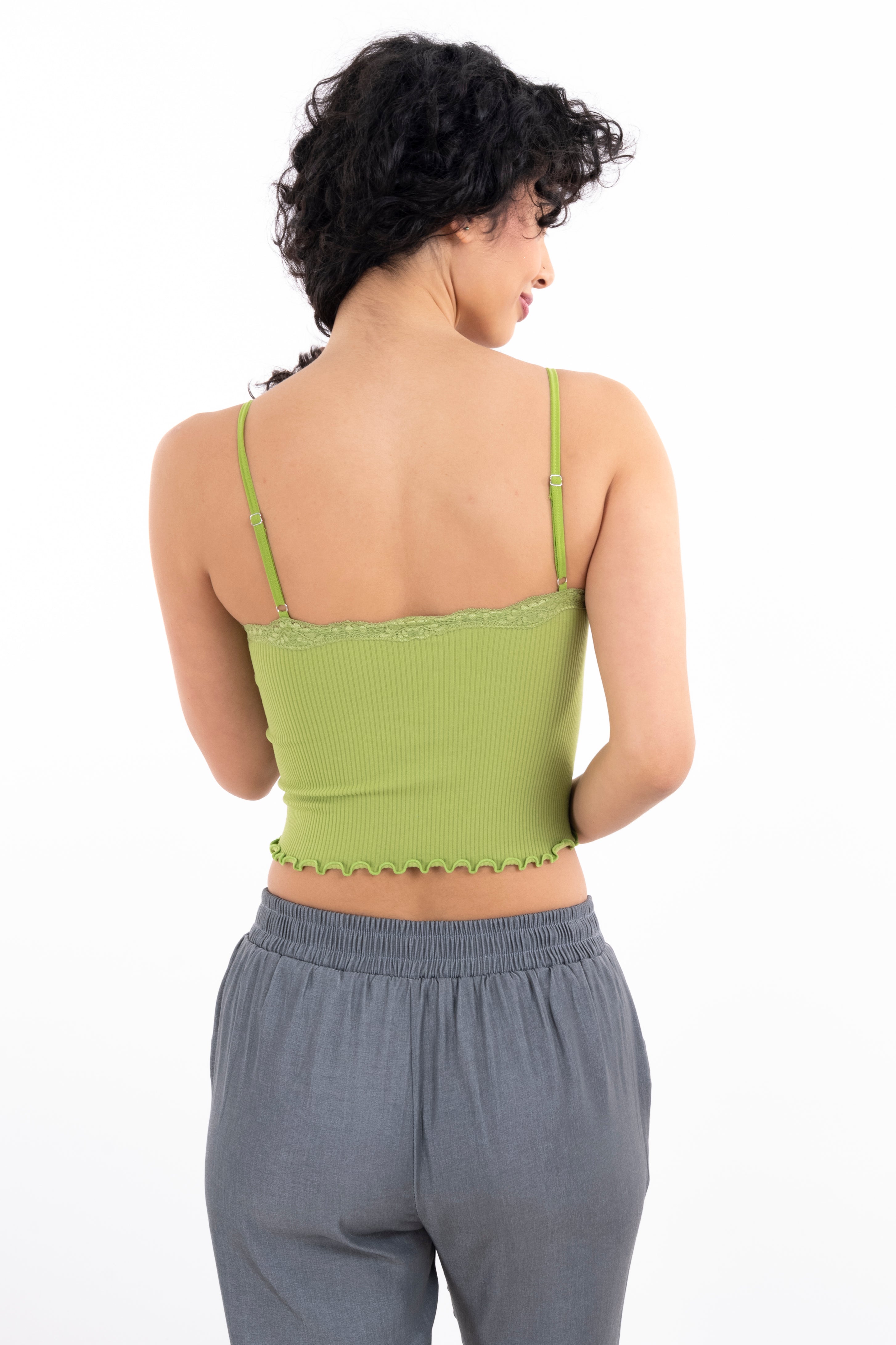 Top rib liso tirantes encaje VERDE